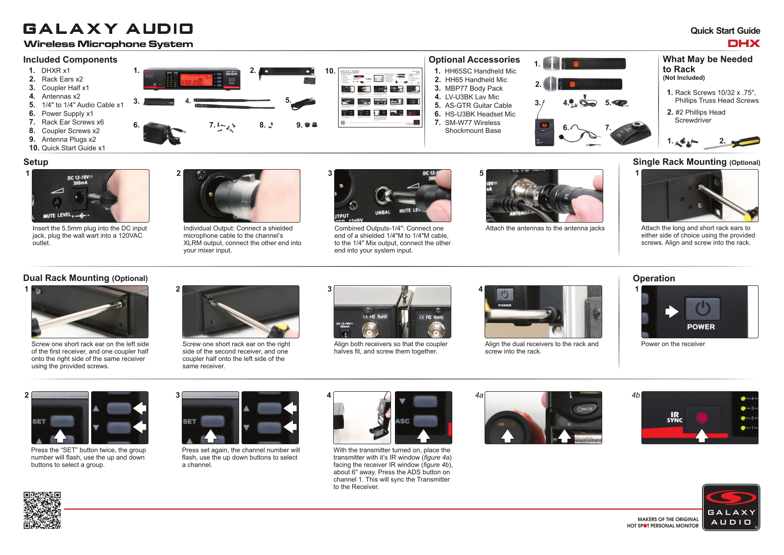 Galaxy Audio DHXR/77HS, DHXR/77LV, DHXR/HH65SC-N, DHXR/77GTR, DHXR/77 Quick Start Guide