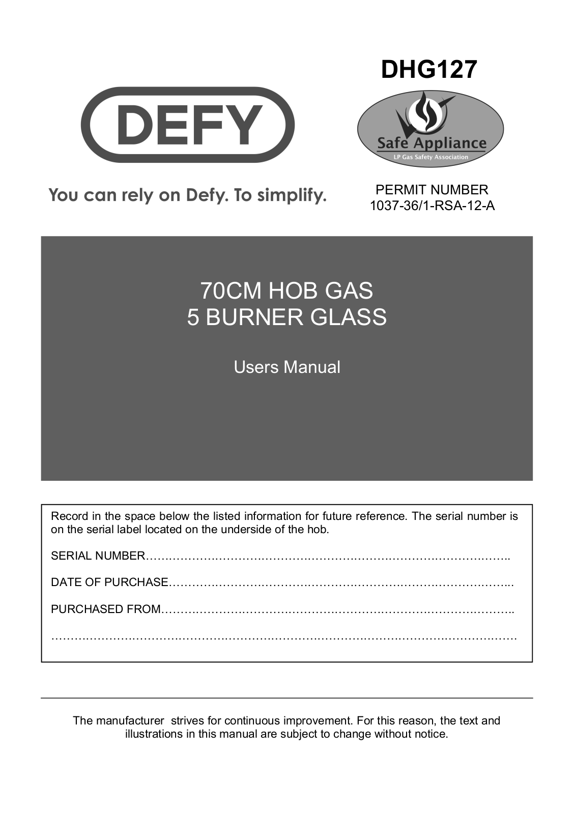 Defy DHG127 User Manual