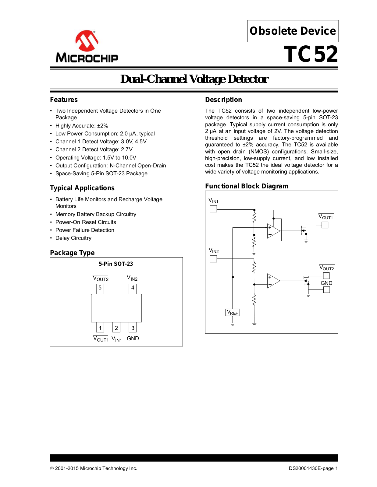 Microchip TC52N3027ECTTR, TC52N4527ECTTR Schematic