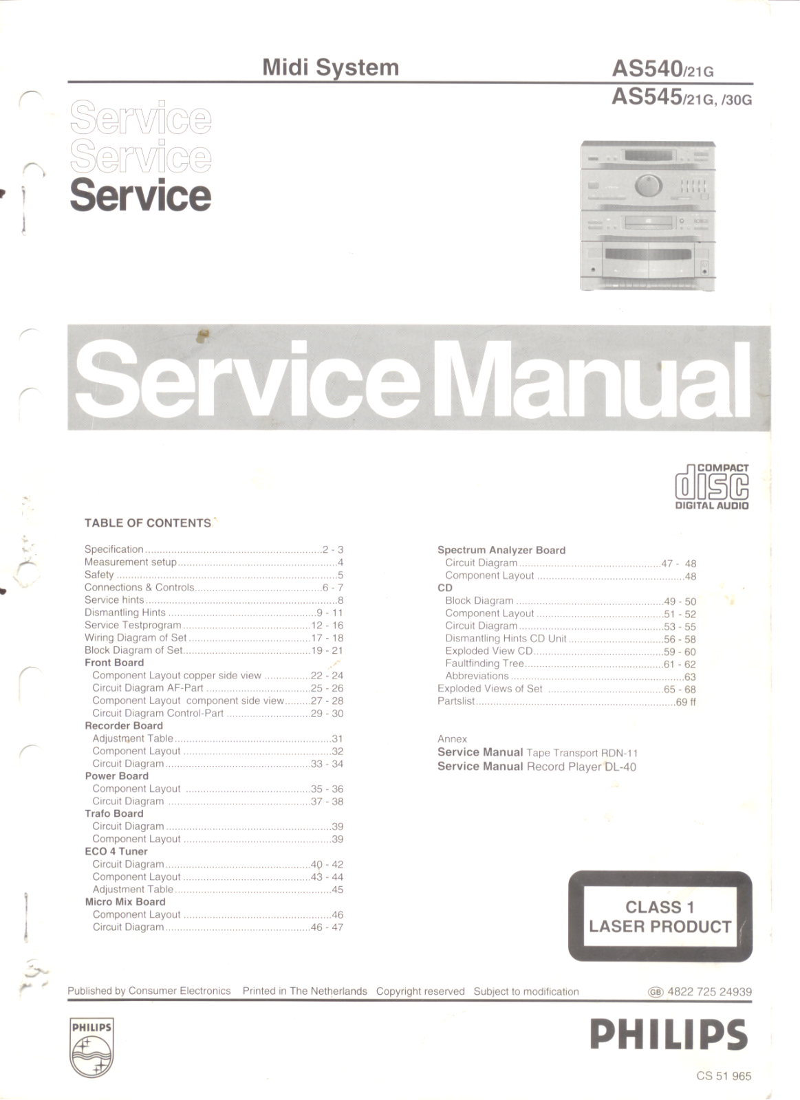 PHILIPS AS540-21G, AS545-21G, AS545-30G Service Manual