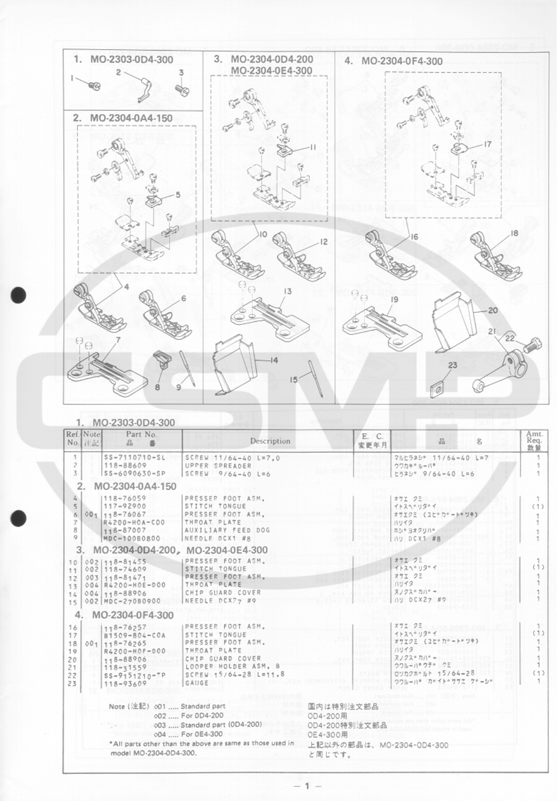 Juki MO2303 Parts Book