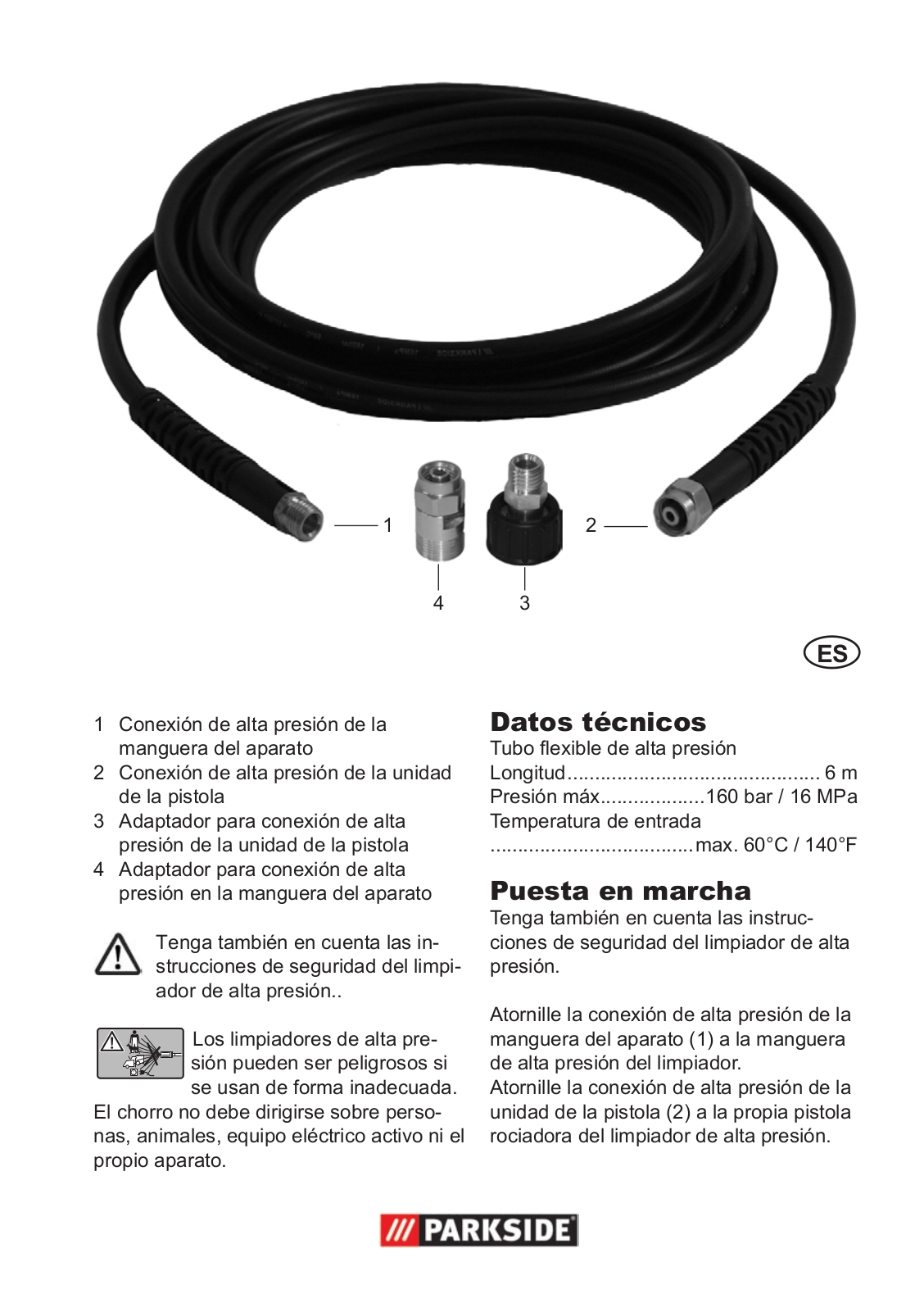 Parkside High-Pressure Extension Hose User Manual