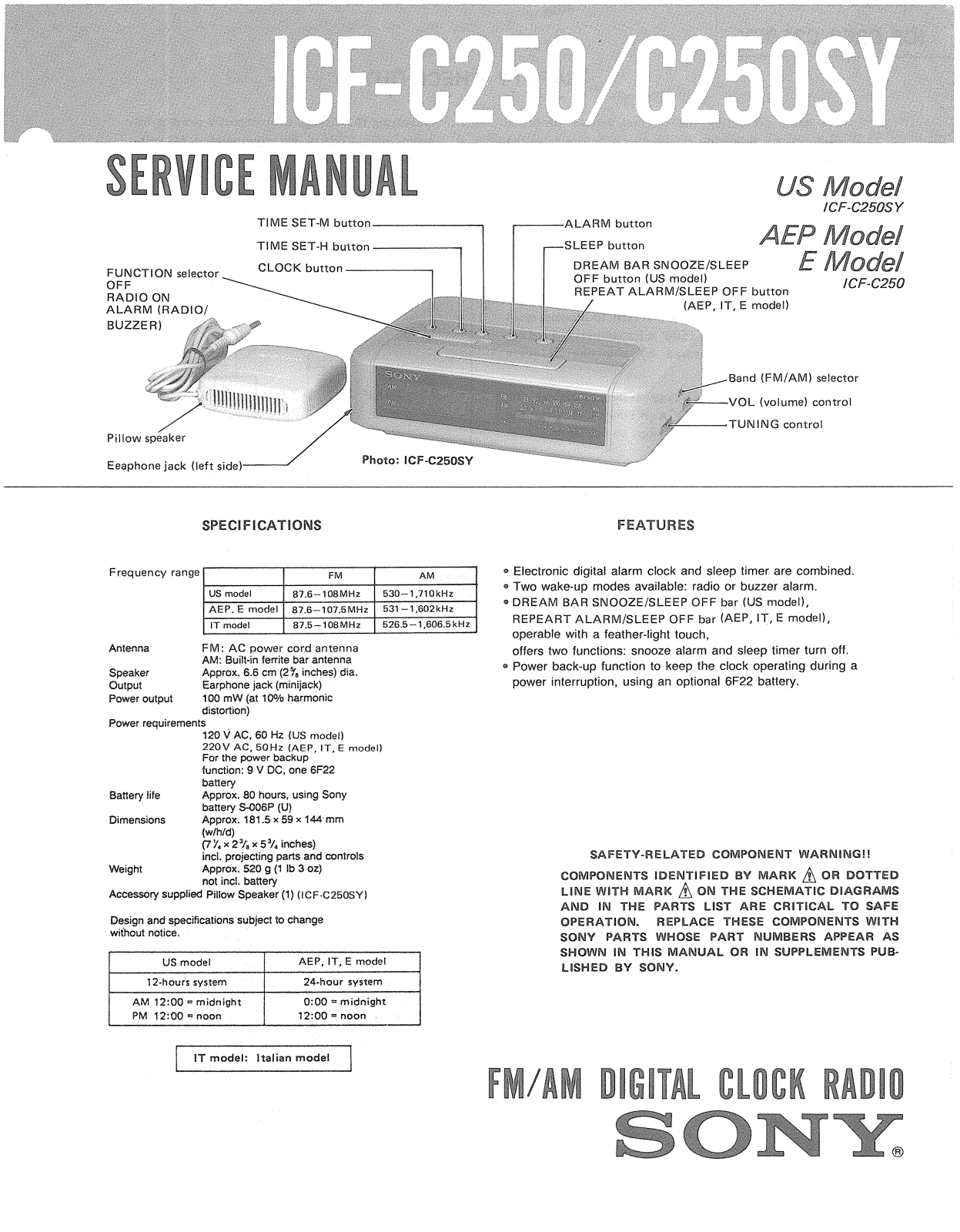 Sony ICFC-250 Service manual