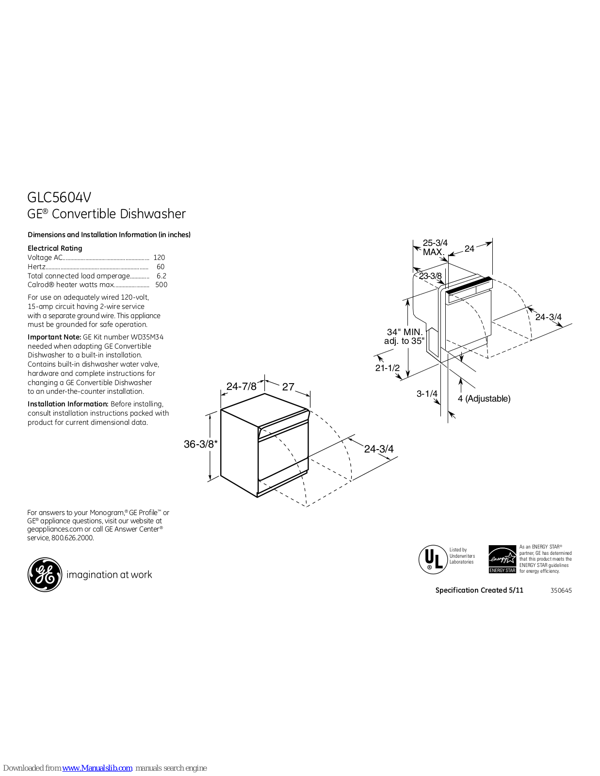 GE GLC5604VWW, GLC5604V Dimensions And Installation Information