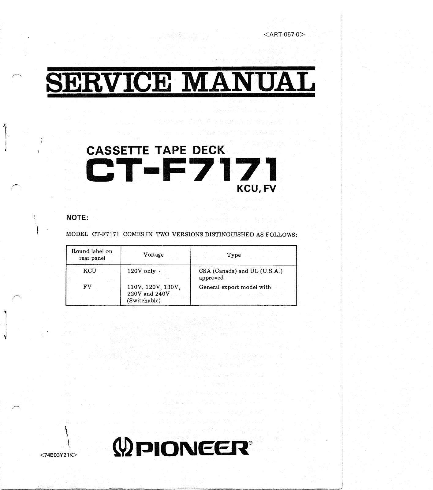 Pioneer CTF-7171 Service manual