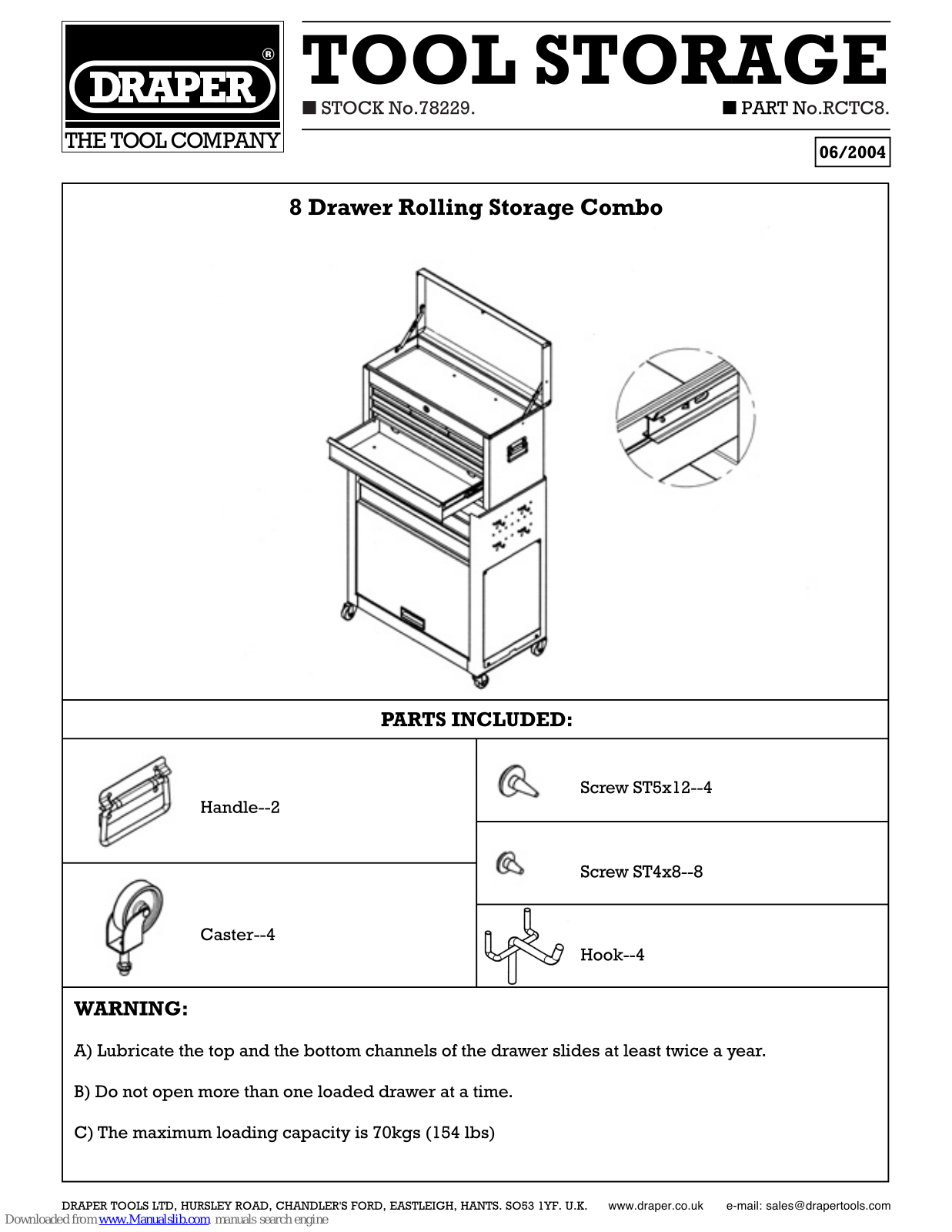 Draper Tool Storage Instructions Manual - ManualMachine.com