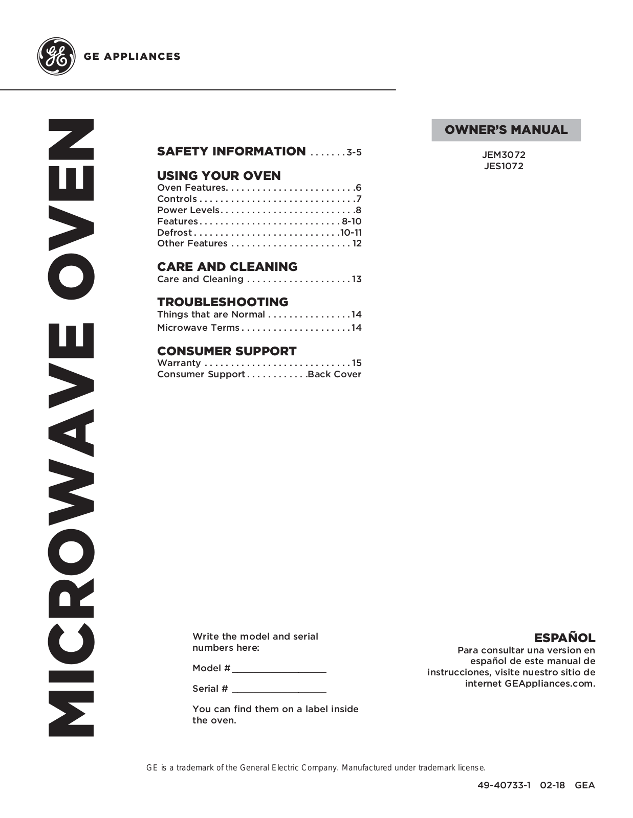 GE JEM3072, JES1072 Owner’s Manual