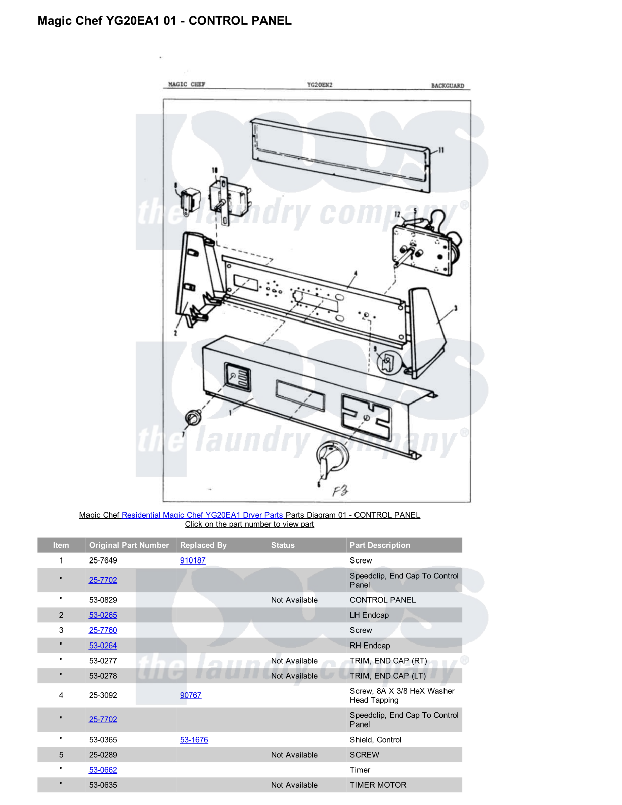 Magic Chef YG20EA1 Parts Diagram