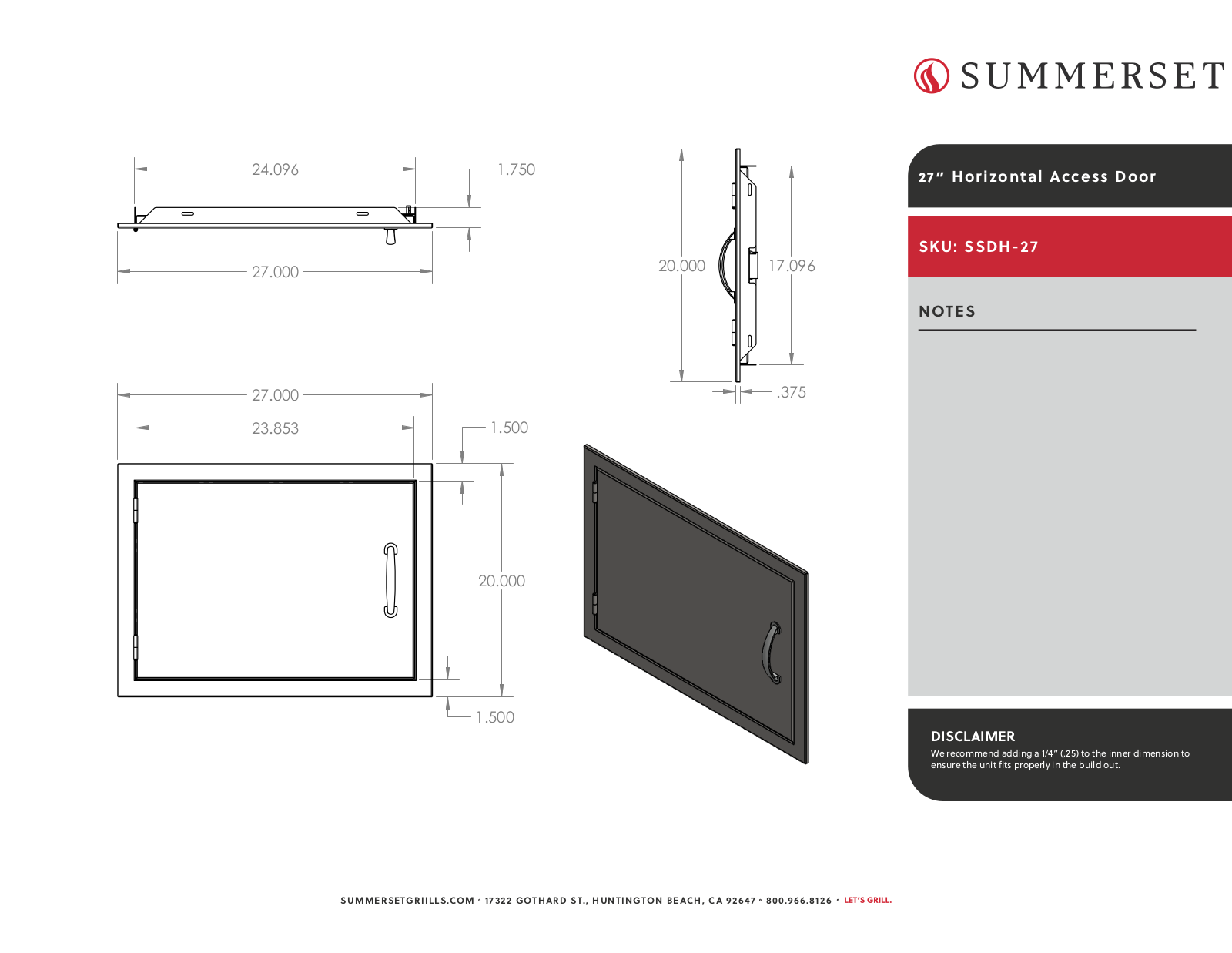 Summerset SSDH-27 Line Drawing - ManualMachine.com