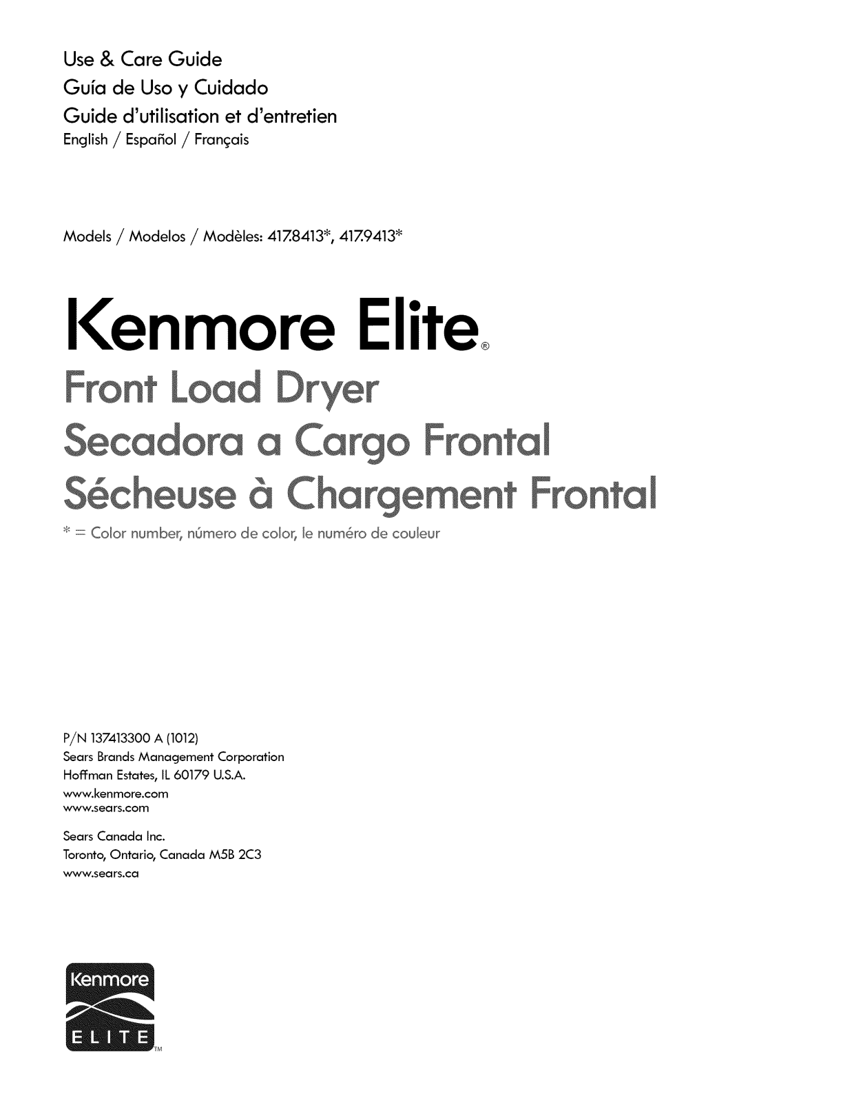 Kenmore Elite 41784130000, 41784130002, 41784131000, 41784132000, 41784132002 Owner’s Manual