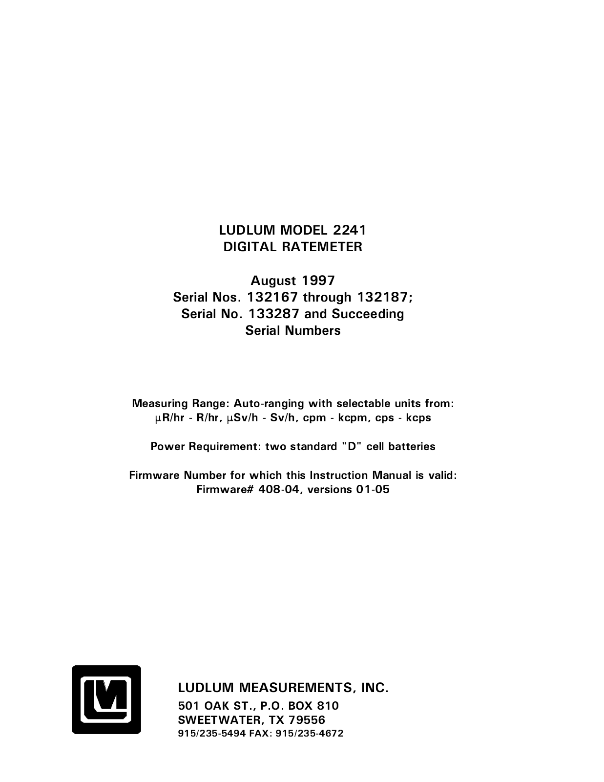Ludlum Measurements 2241 User Manual