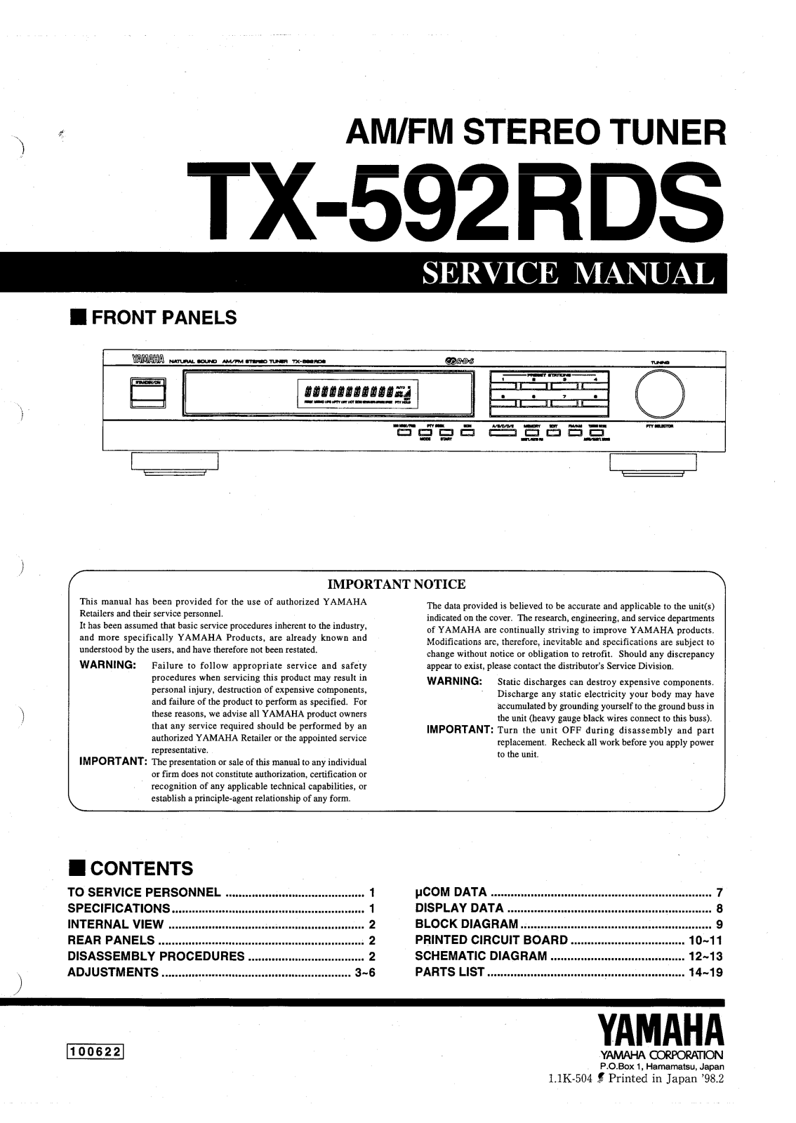 Yamaha TX-592-RDS Service Manual