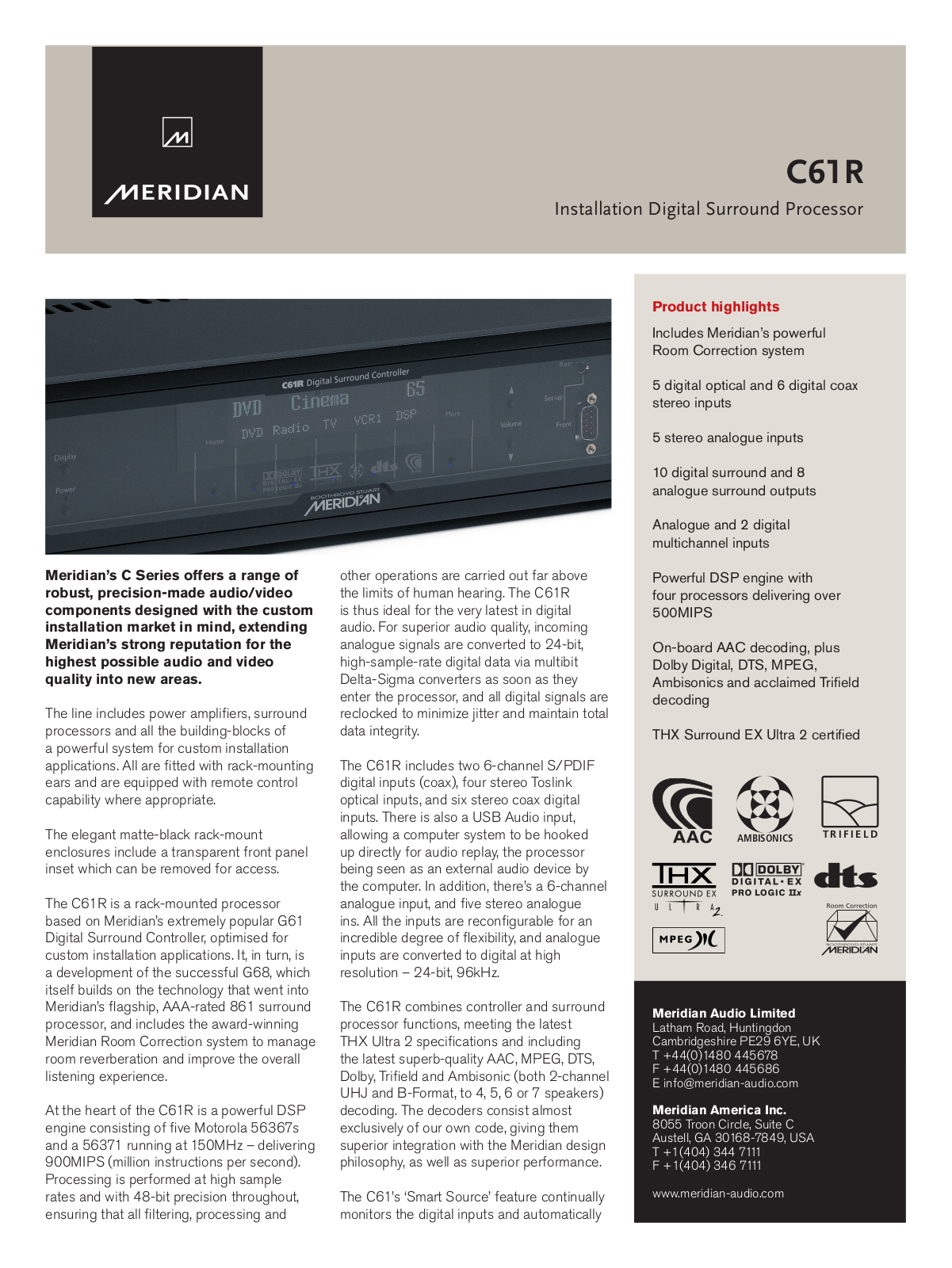 Quad C61 Surround Processor data