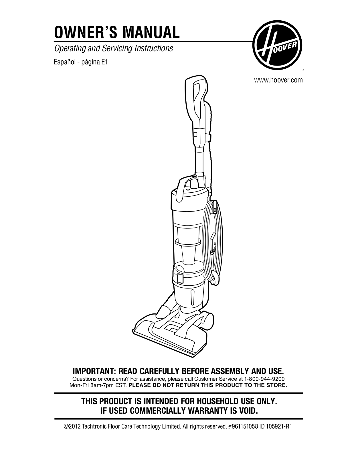 Hoover UH72400, UH72401 Owners Manual