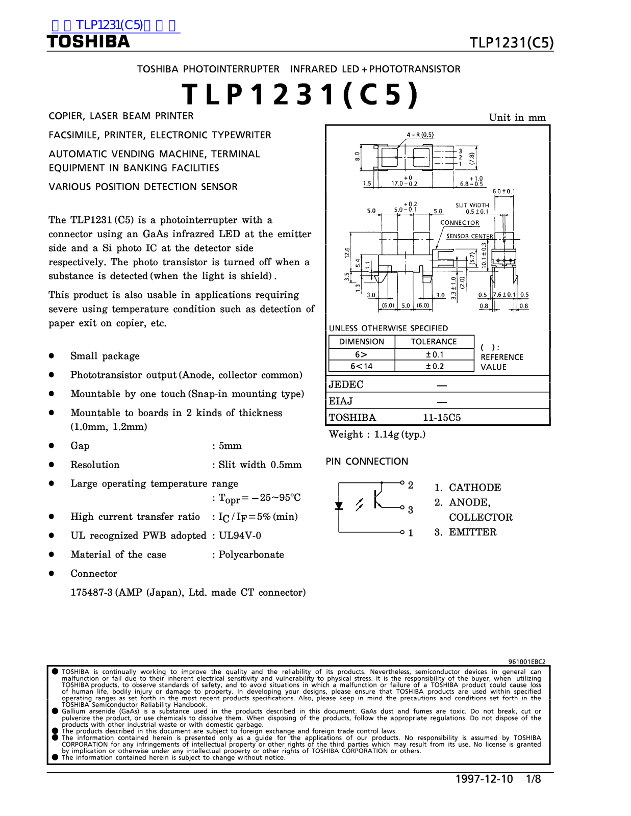 TOSHIBA TLP1231-C5 Technical data