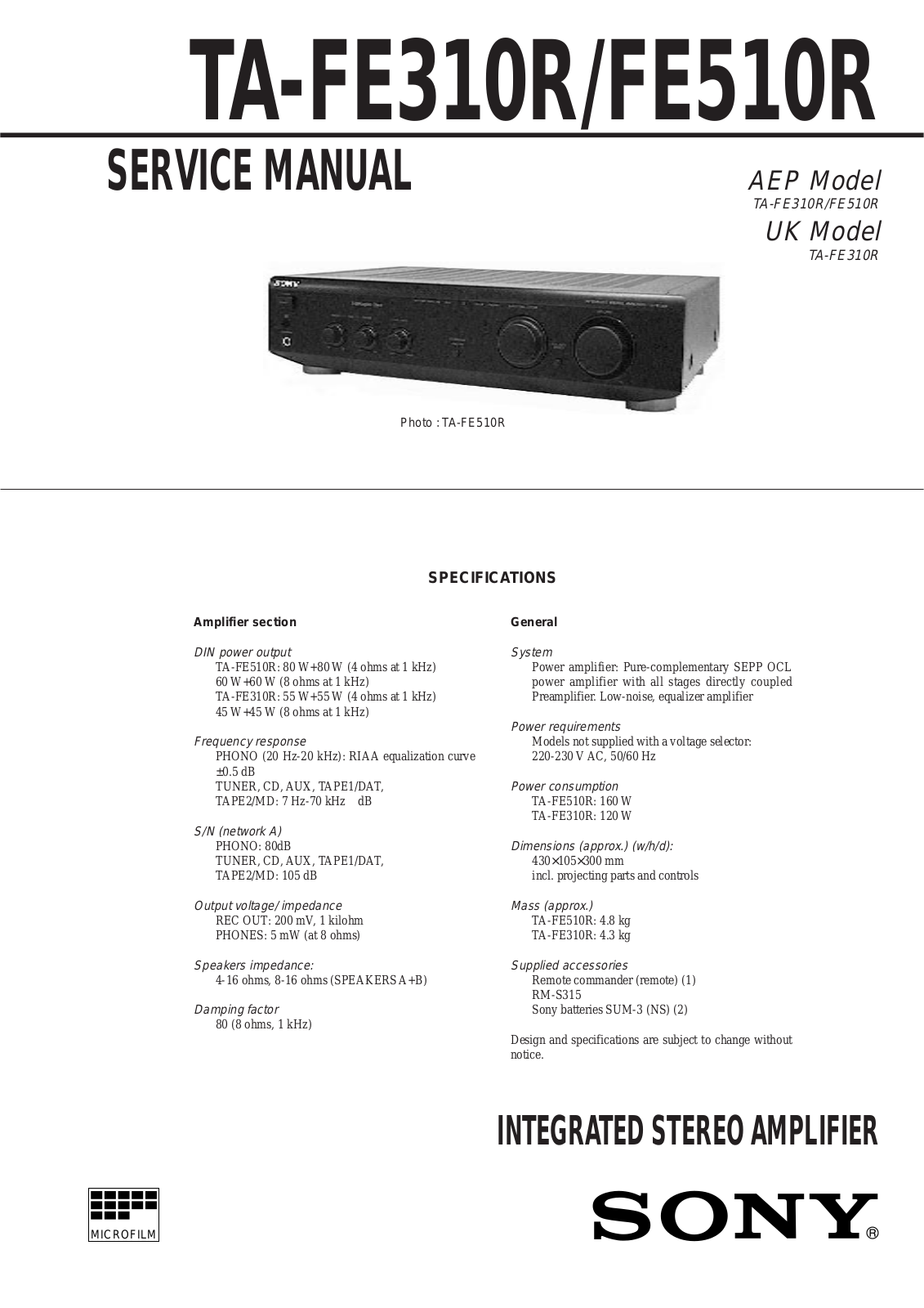 Sony TA-FE310R, TA-FE510R Service Manual