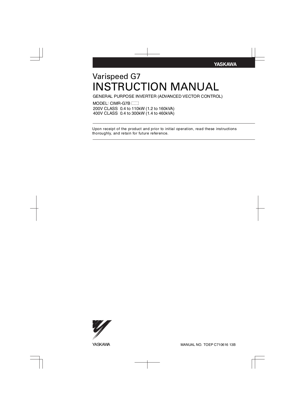 YASKAWA Varispeed G7 Instruction Manual