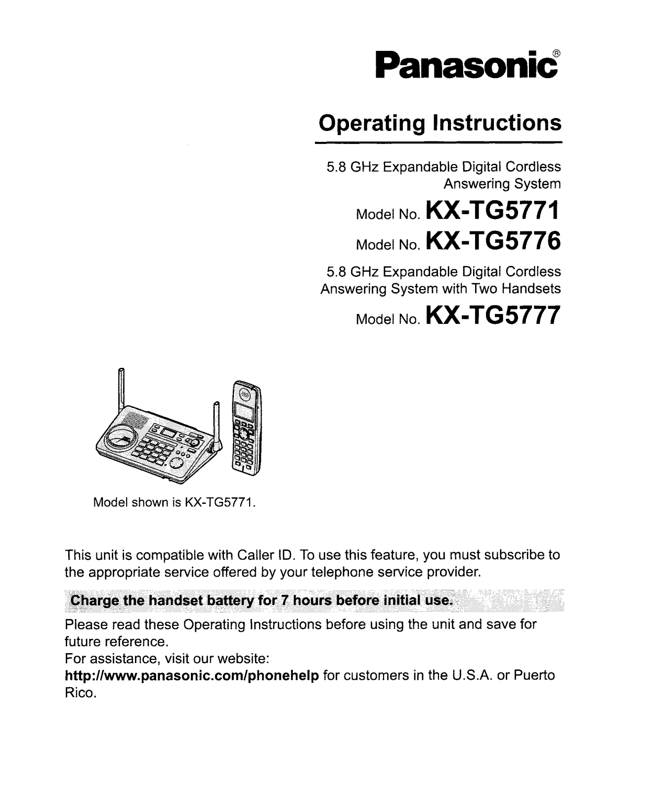 Panasonic KX-TG5771 Operating Instruction