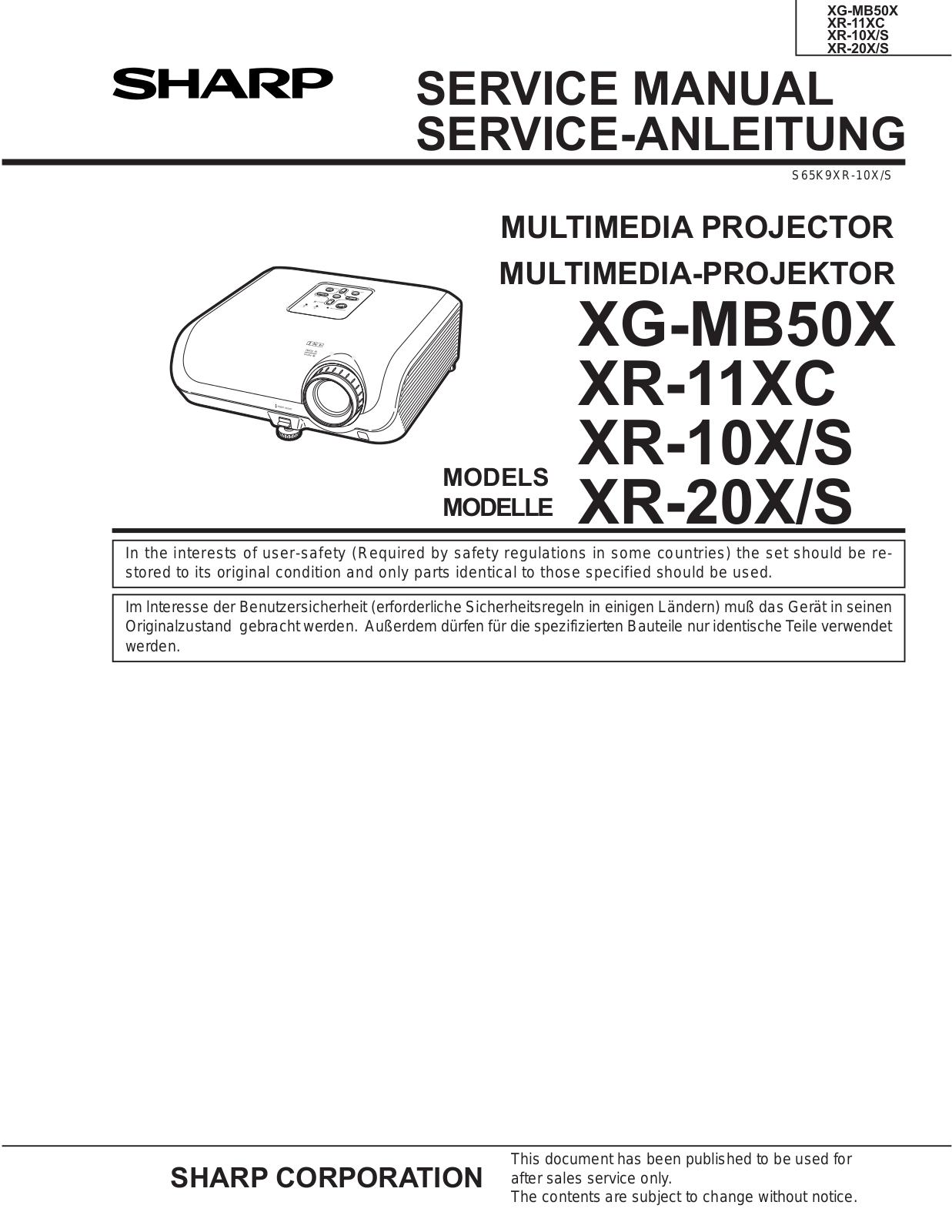 Sharp XR10 20SX, XG-MB50X, XR-11XC, XR-10X-S, XR-20X-S Service Manual