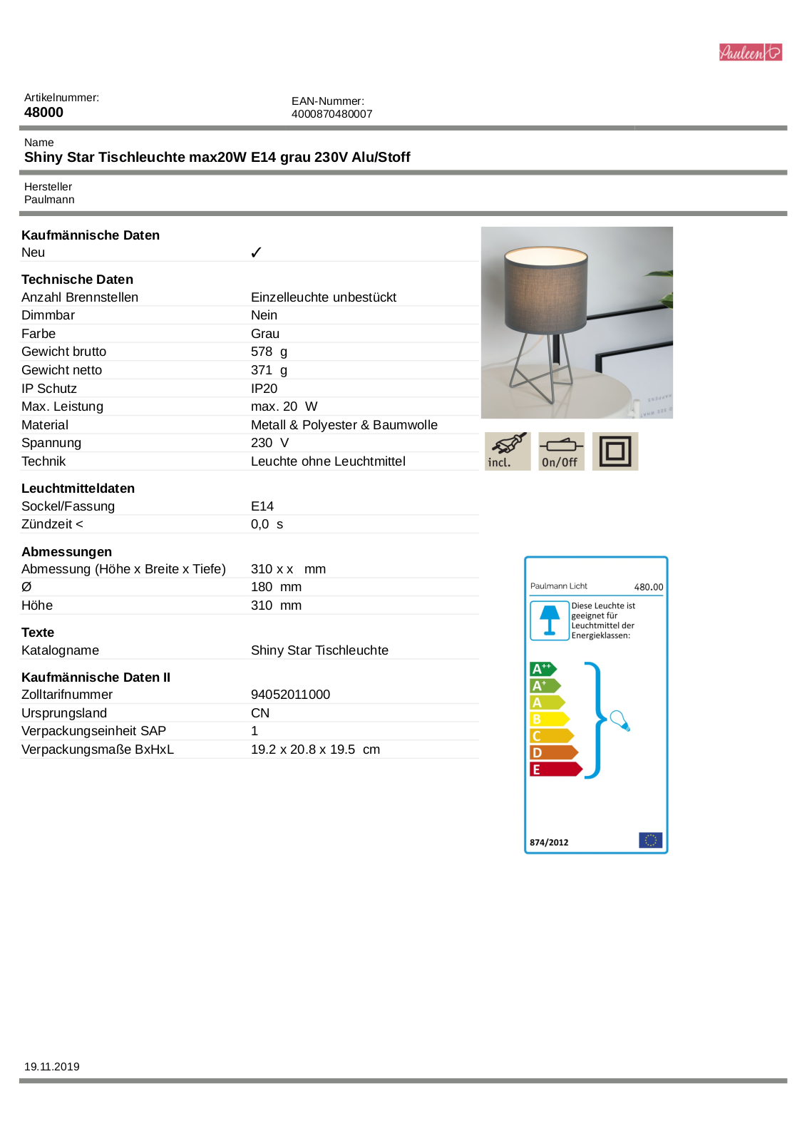 Pauleen Shiny Star Technical data