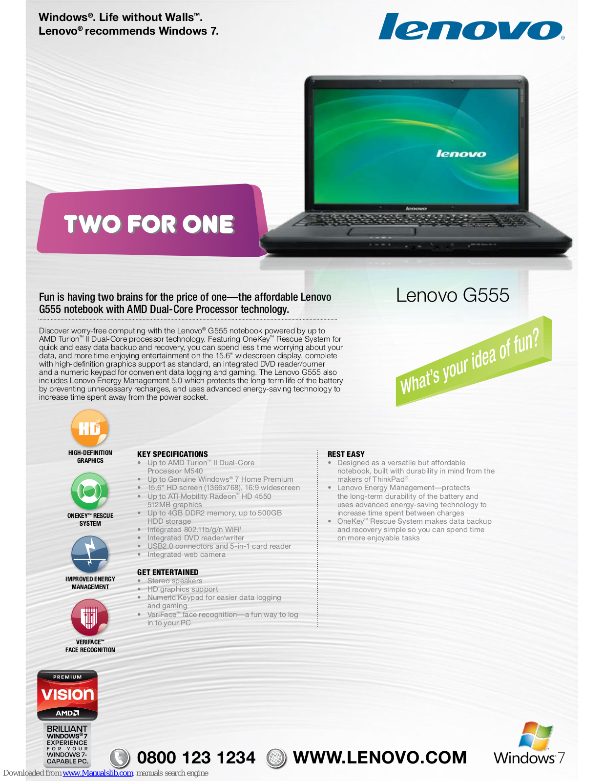 Lenovo 087325U, G555 Specifications