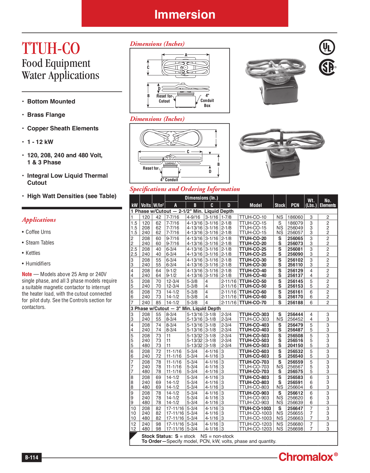 Chromalox TTUH-CO Catalog Page