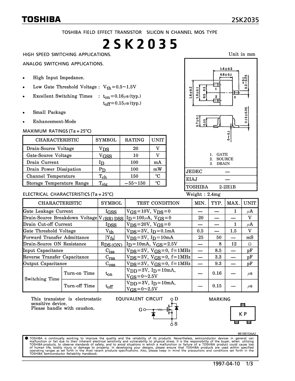 Toshiba 2SK2035 Datasheet