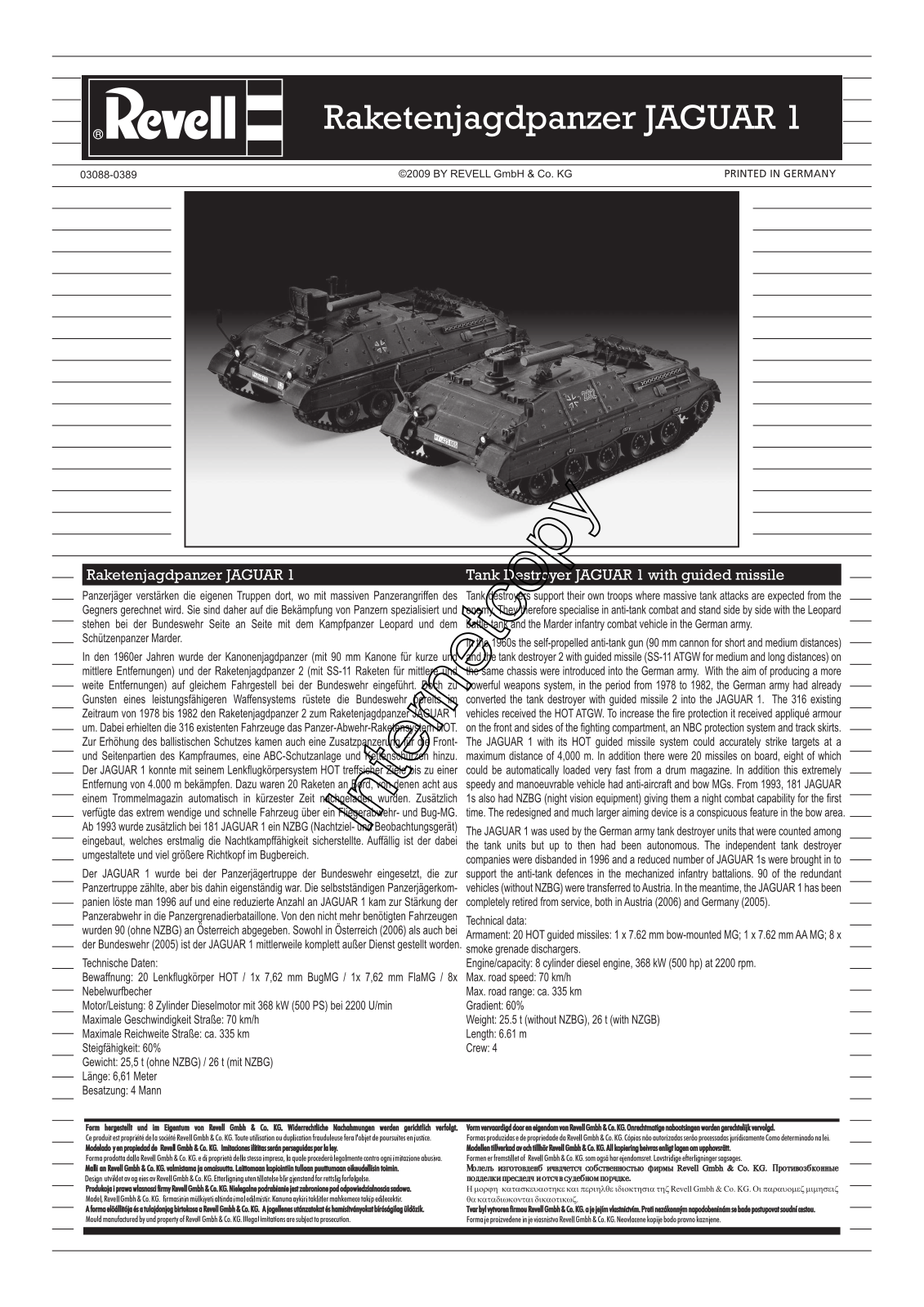 REVELL Tank Destroyer Jaguar 1 User Manual