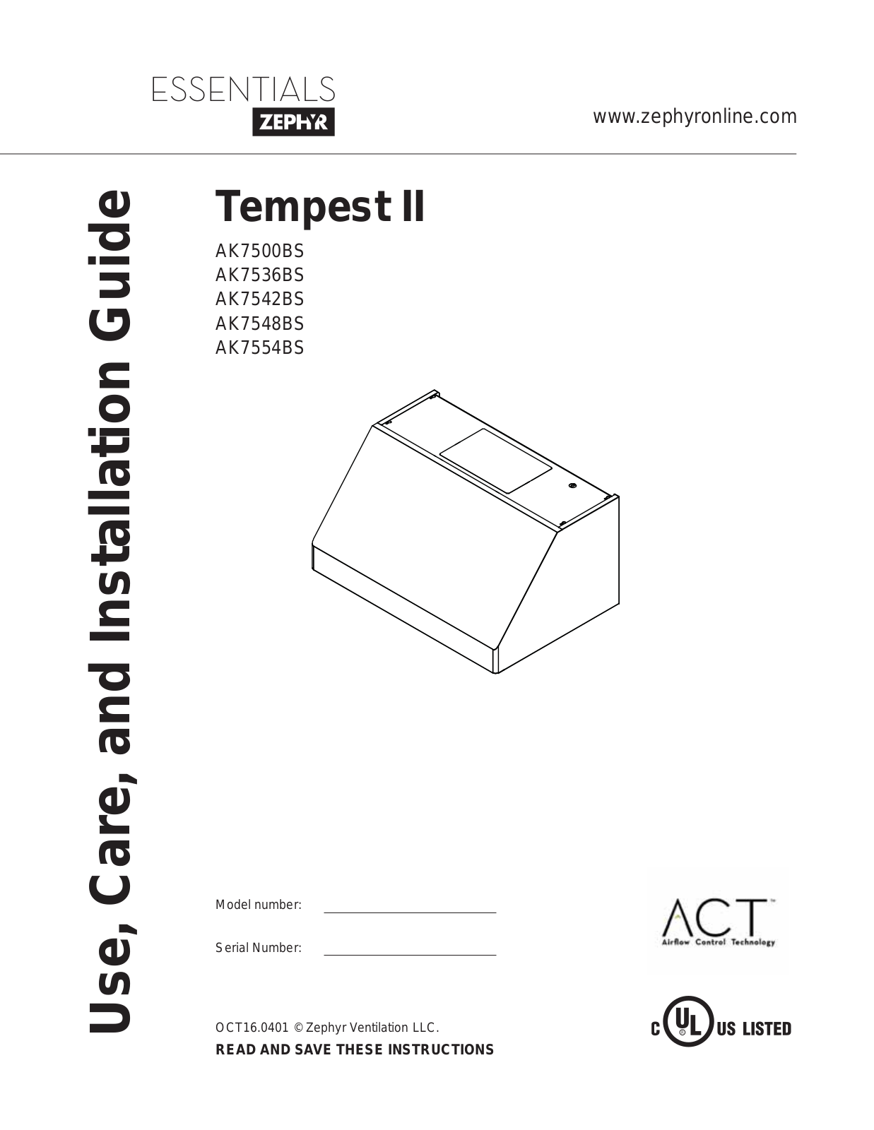 Zephyr AK7554BS User Manual