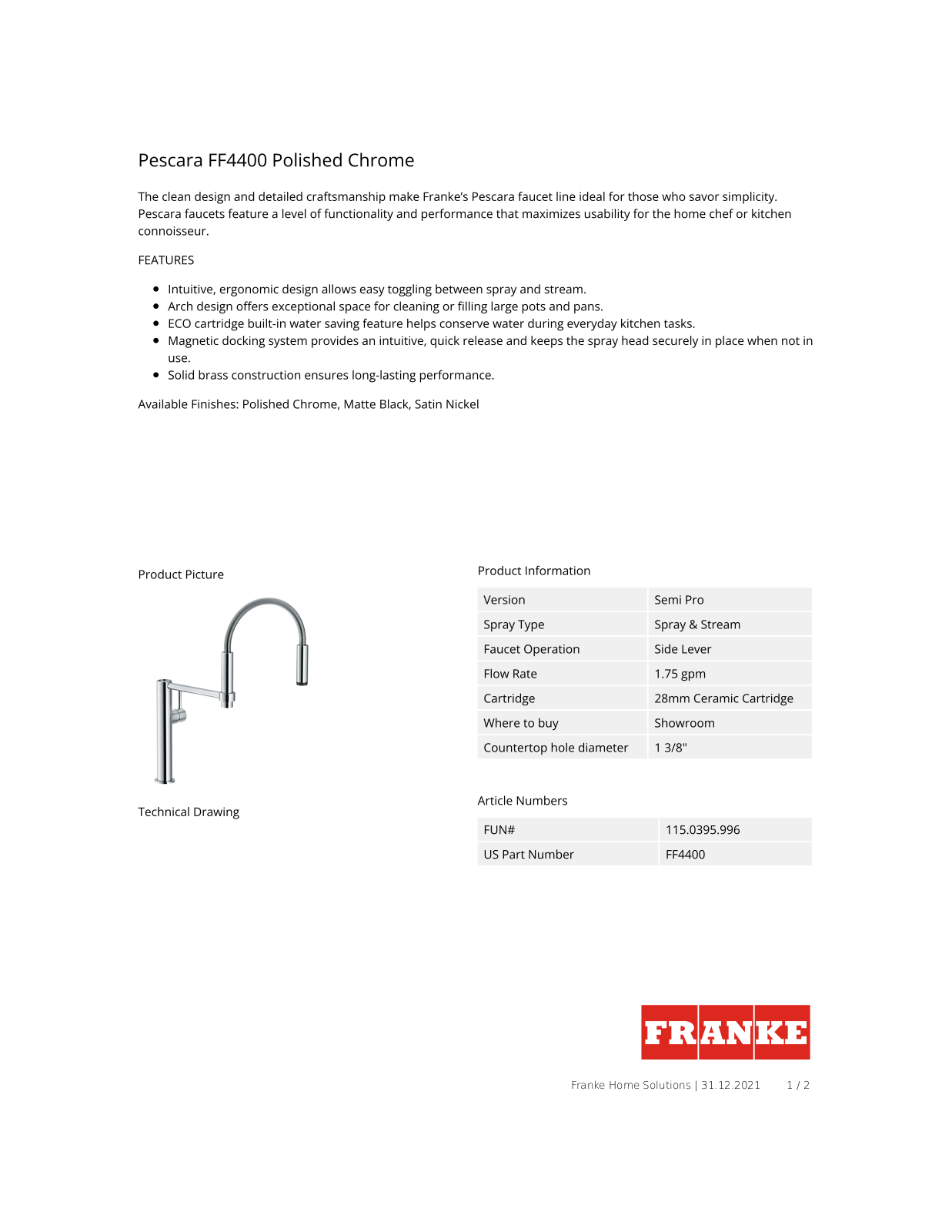 Franke FKX10020 Specifications - ManualMachine.com