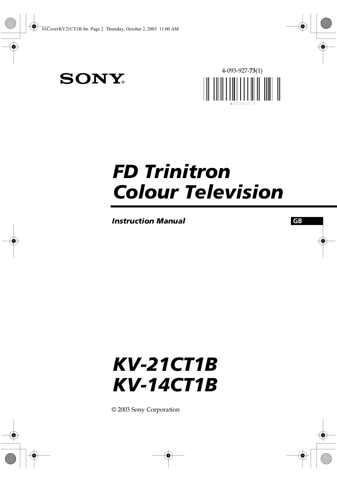 Sony KV-14CT1B, KV-21CT1B Instruction Manual