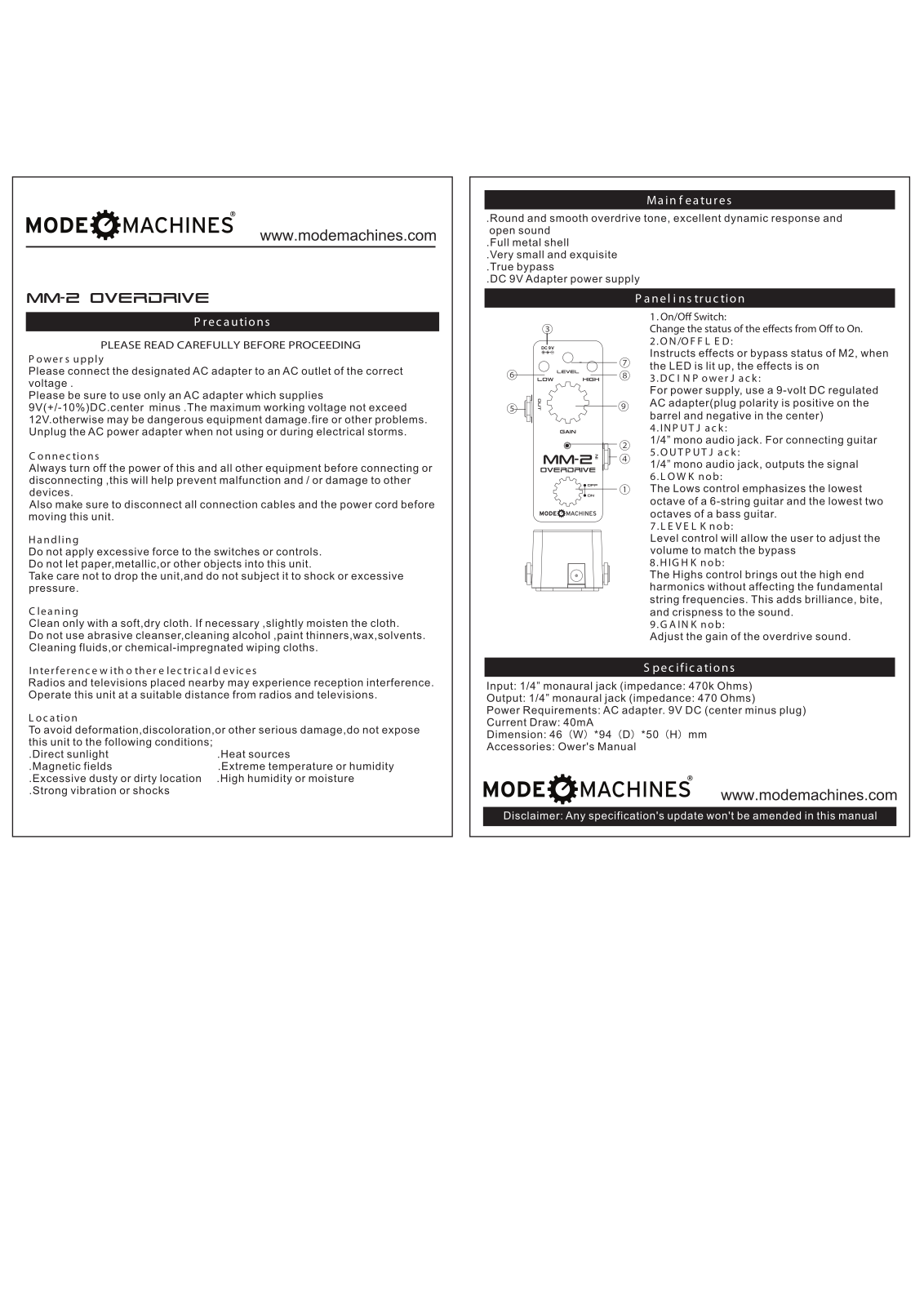 Mode machines MM-2 User Manual - ManualMachine.com
