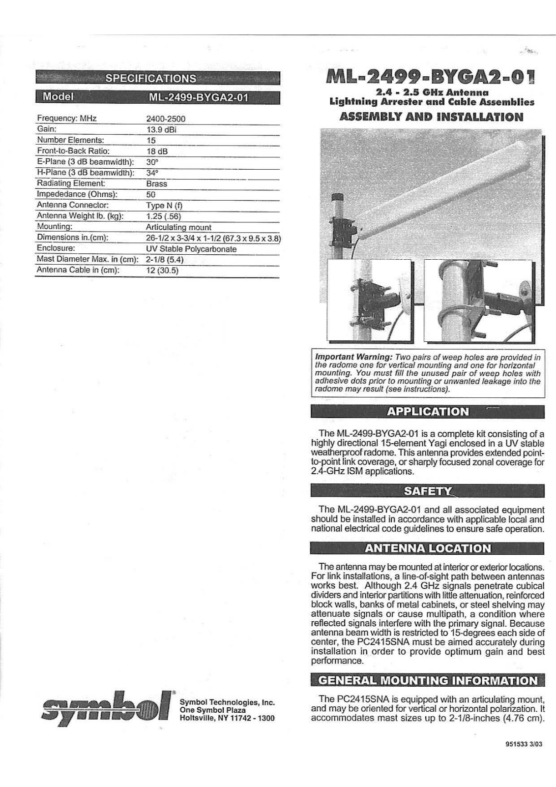 Symbol Technologies WSAP5100 installation manual