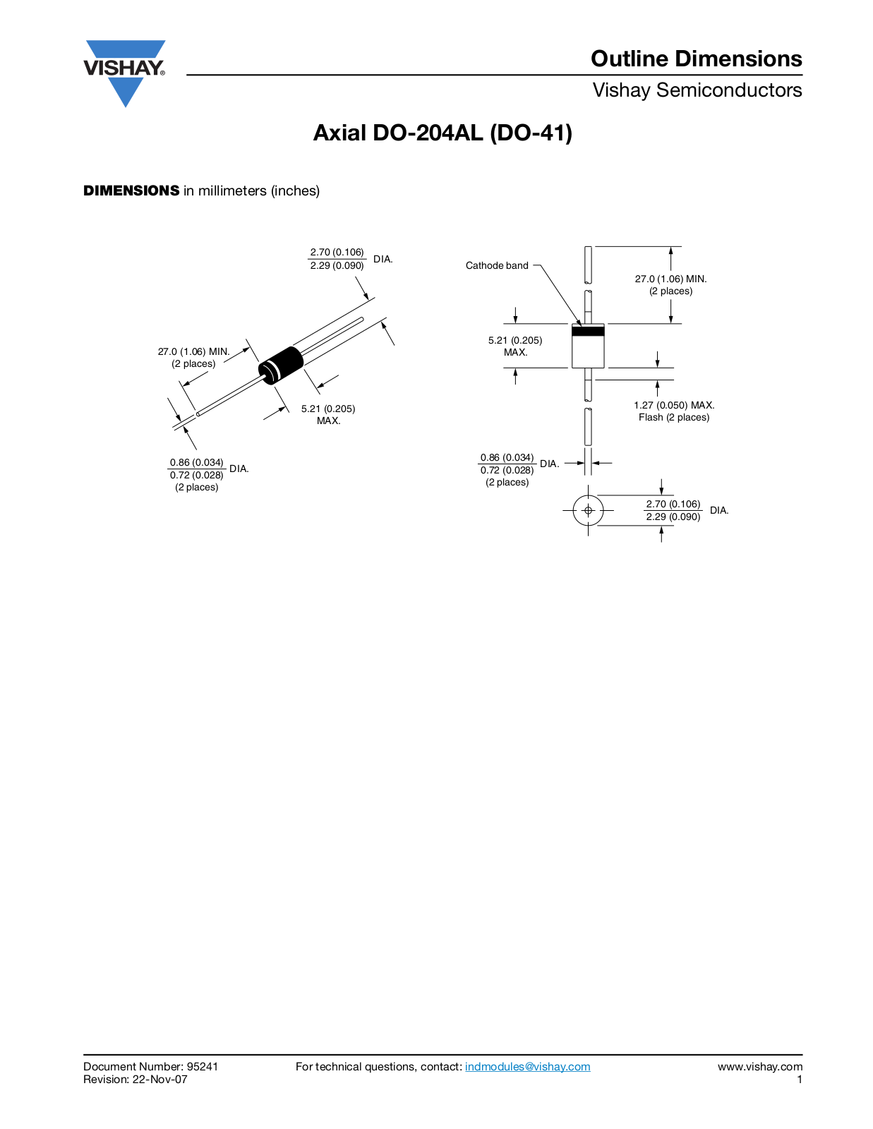 Vishay Axial DO-204AL (DO-41) Dimensional Sheet