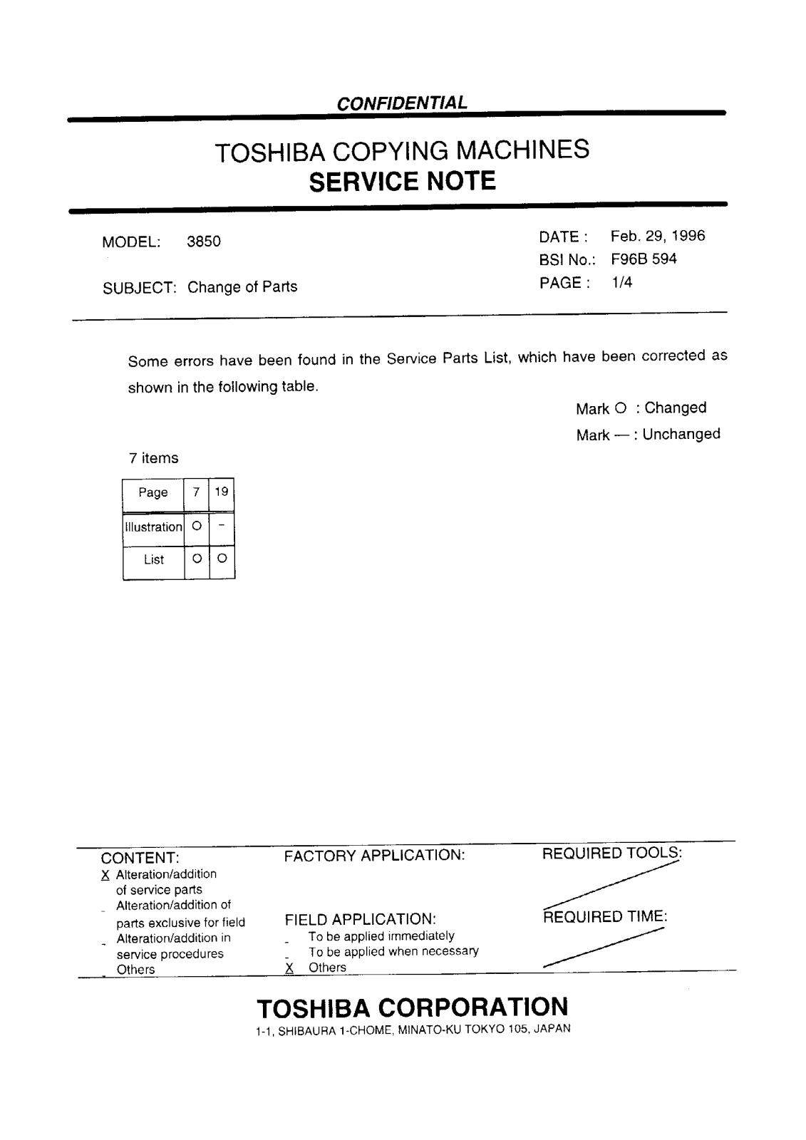 Toshiba f96b594 Service Note