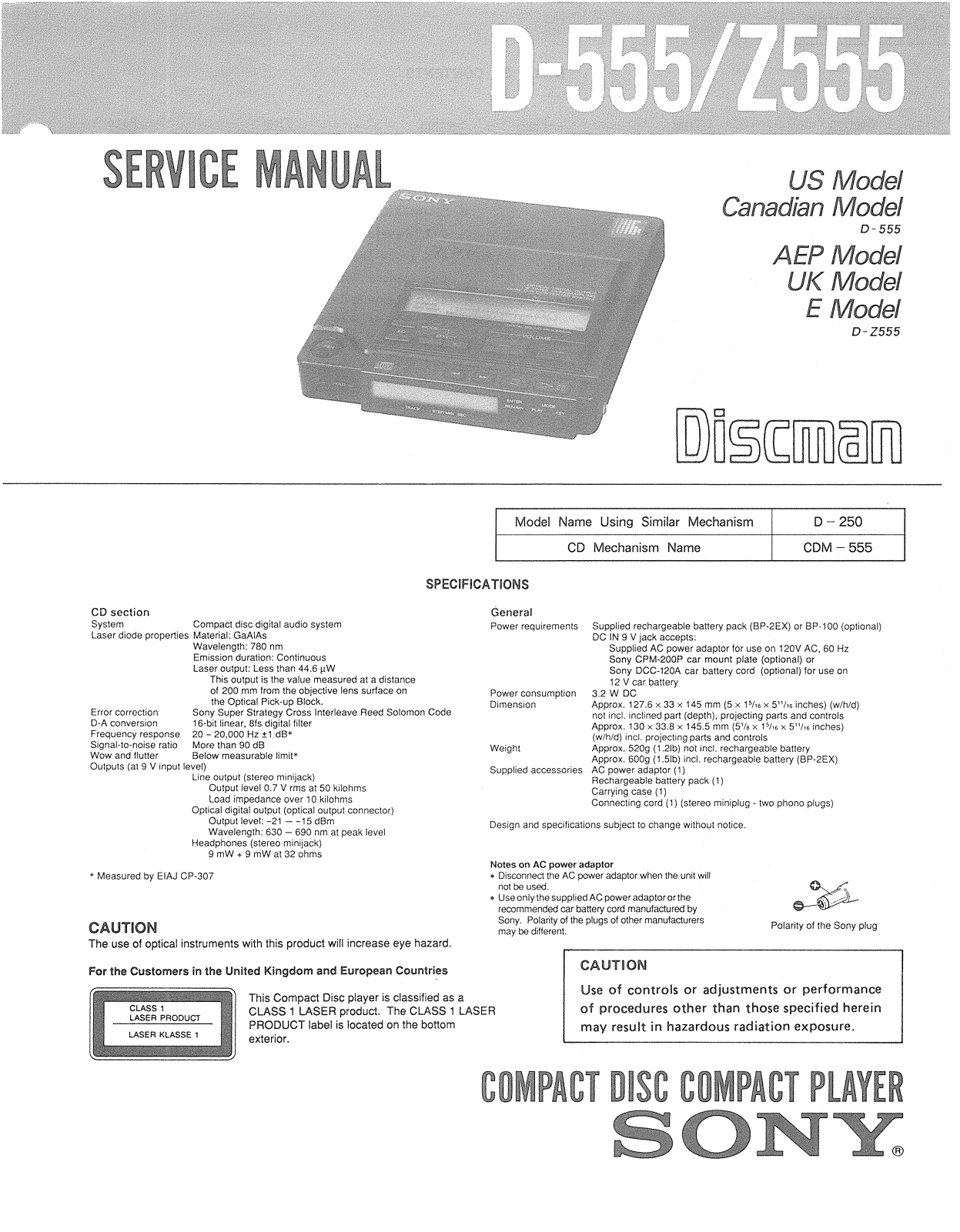 Sony DZ-555 Service manual