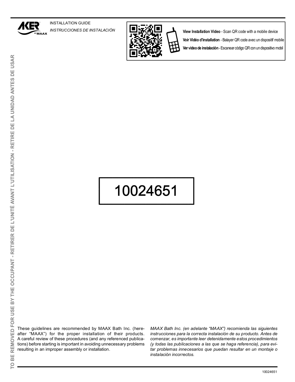 Aker Plastics 10024651 Installation Manual