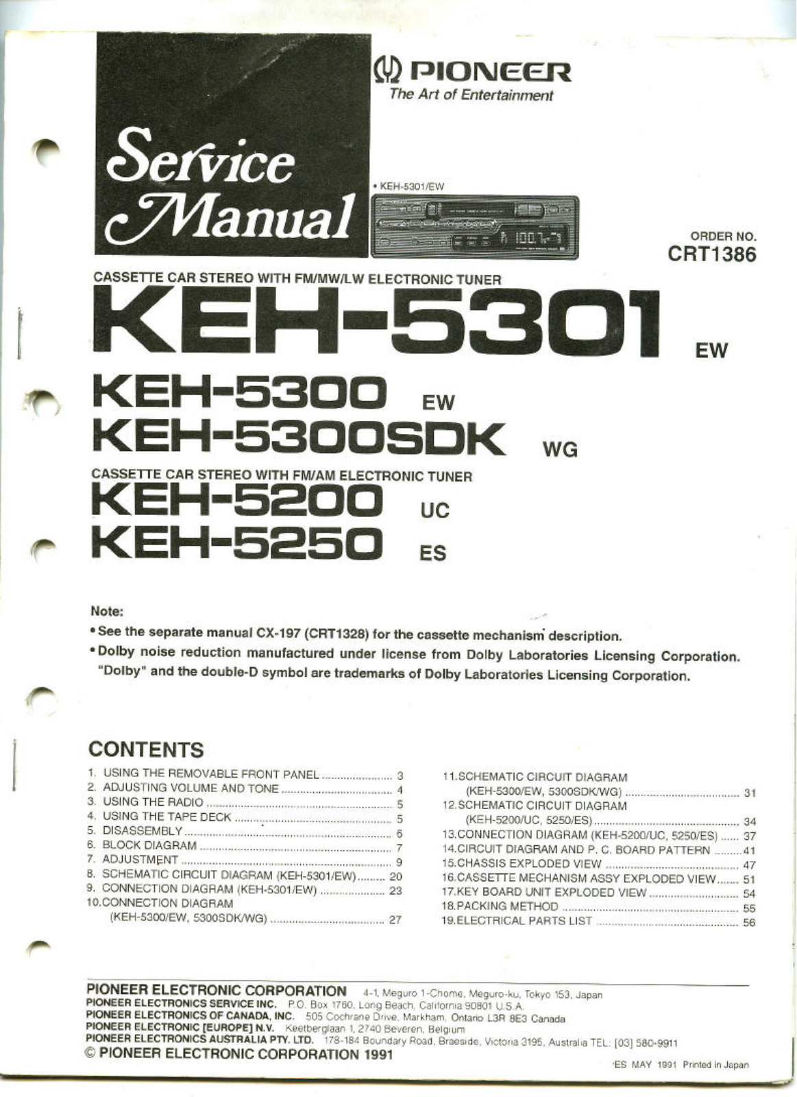 Pioneer KEH-5200, KEH-5250, KEH-5300, KEH-5300-SDK, KEH-5301 Service manual