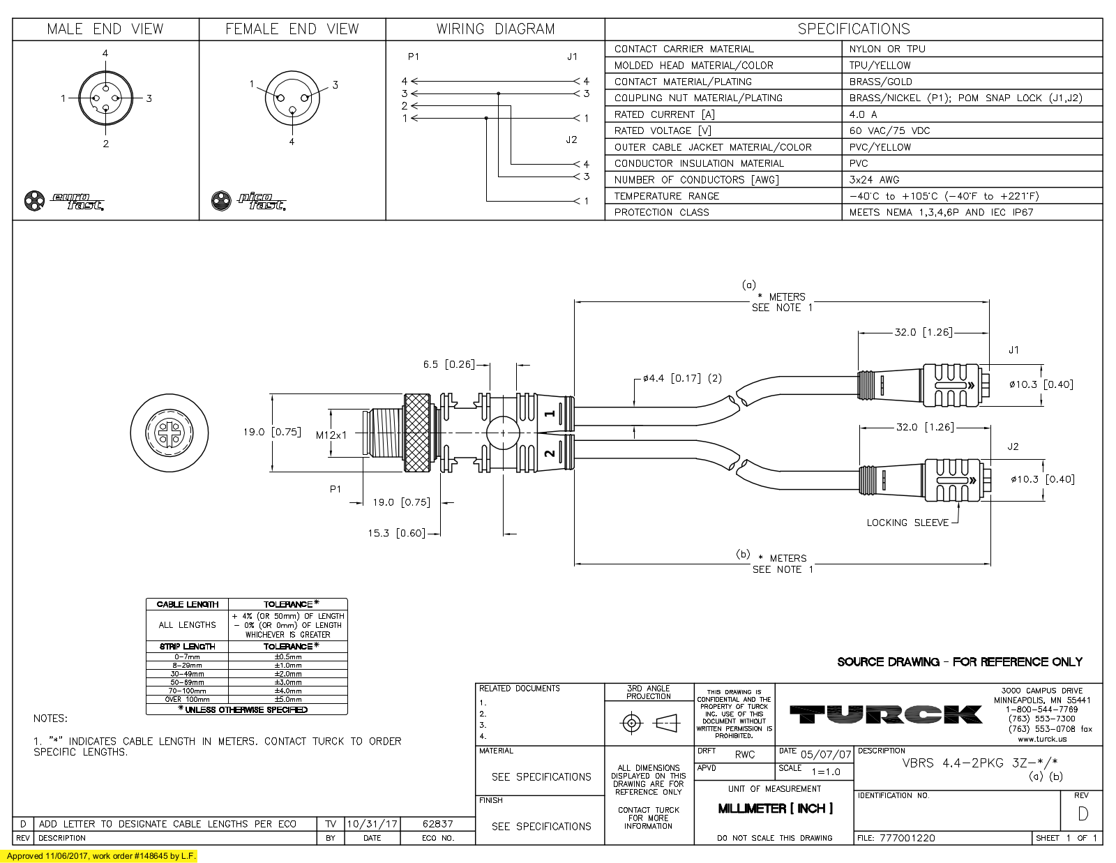 Turck VBRS4.4-2PKG3Z-0.2/0.2 Specification Sheet