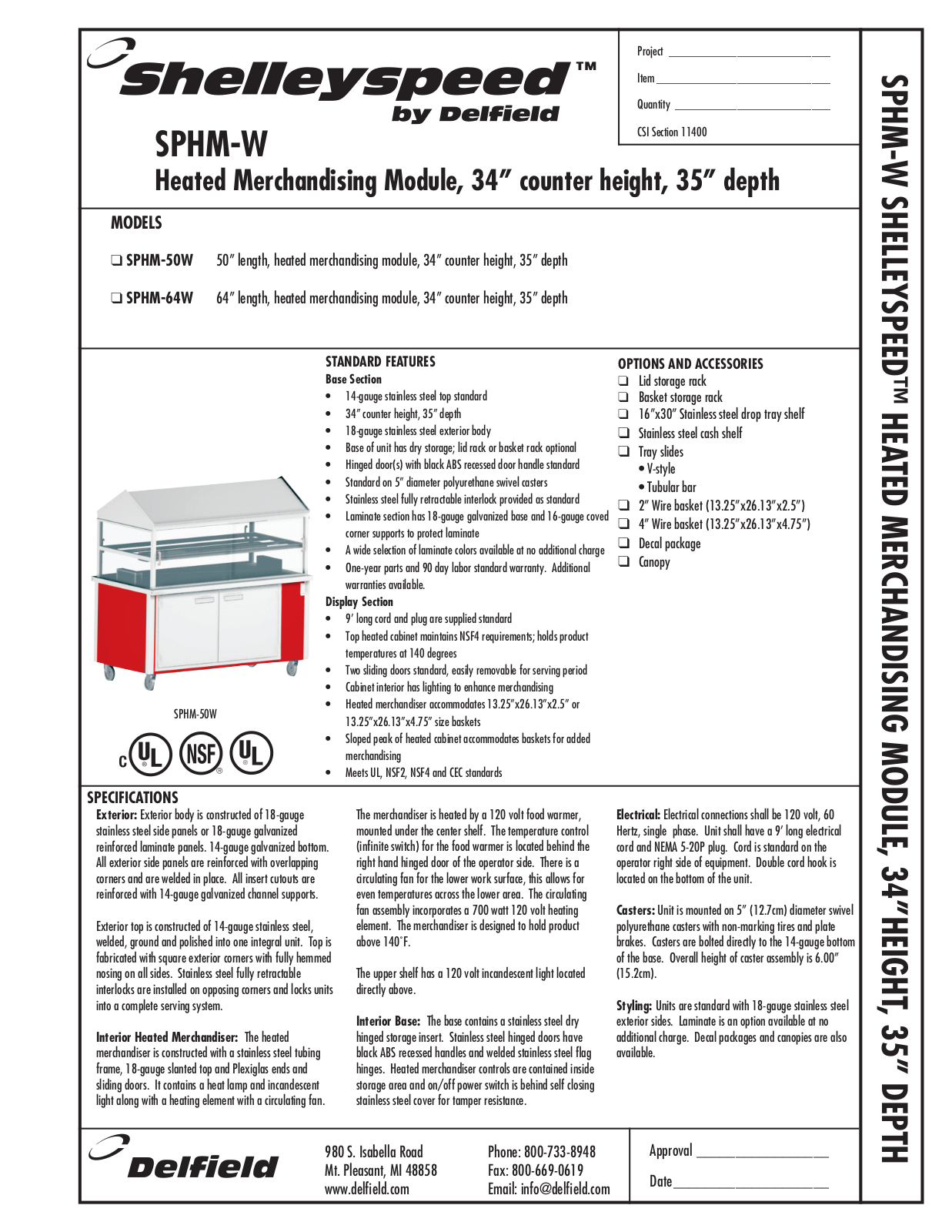 Shelley SPHM-W Specifications