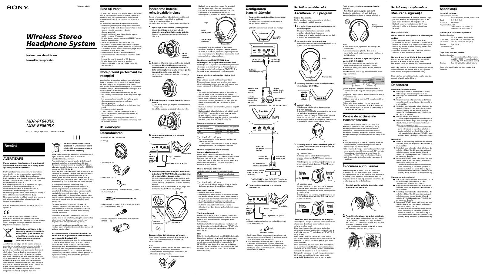 Sony MDR-RF860RK, MDR-RF840RK User Manual