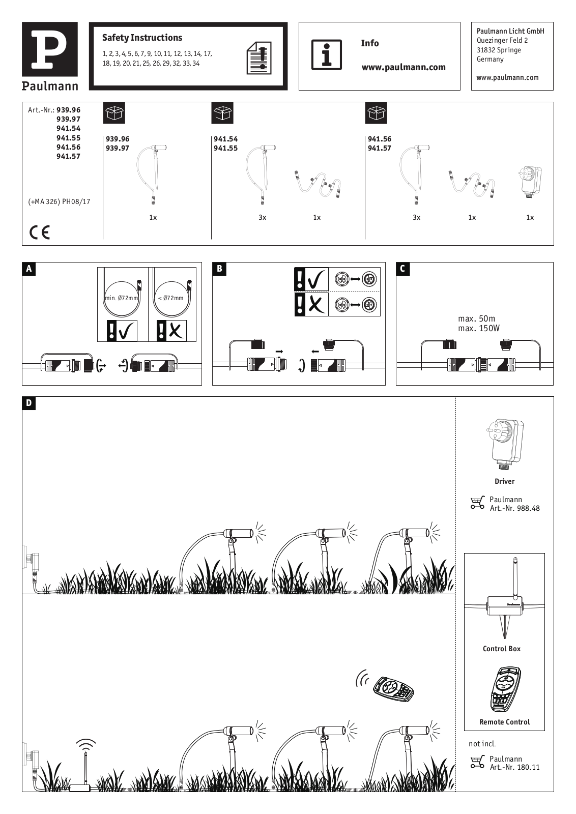 Paulmann 939.96, 939.97, 941.54, 941.55, 941.56 Safety instructions