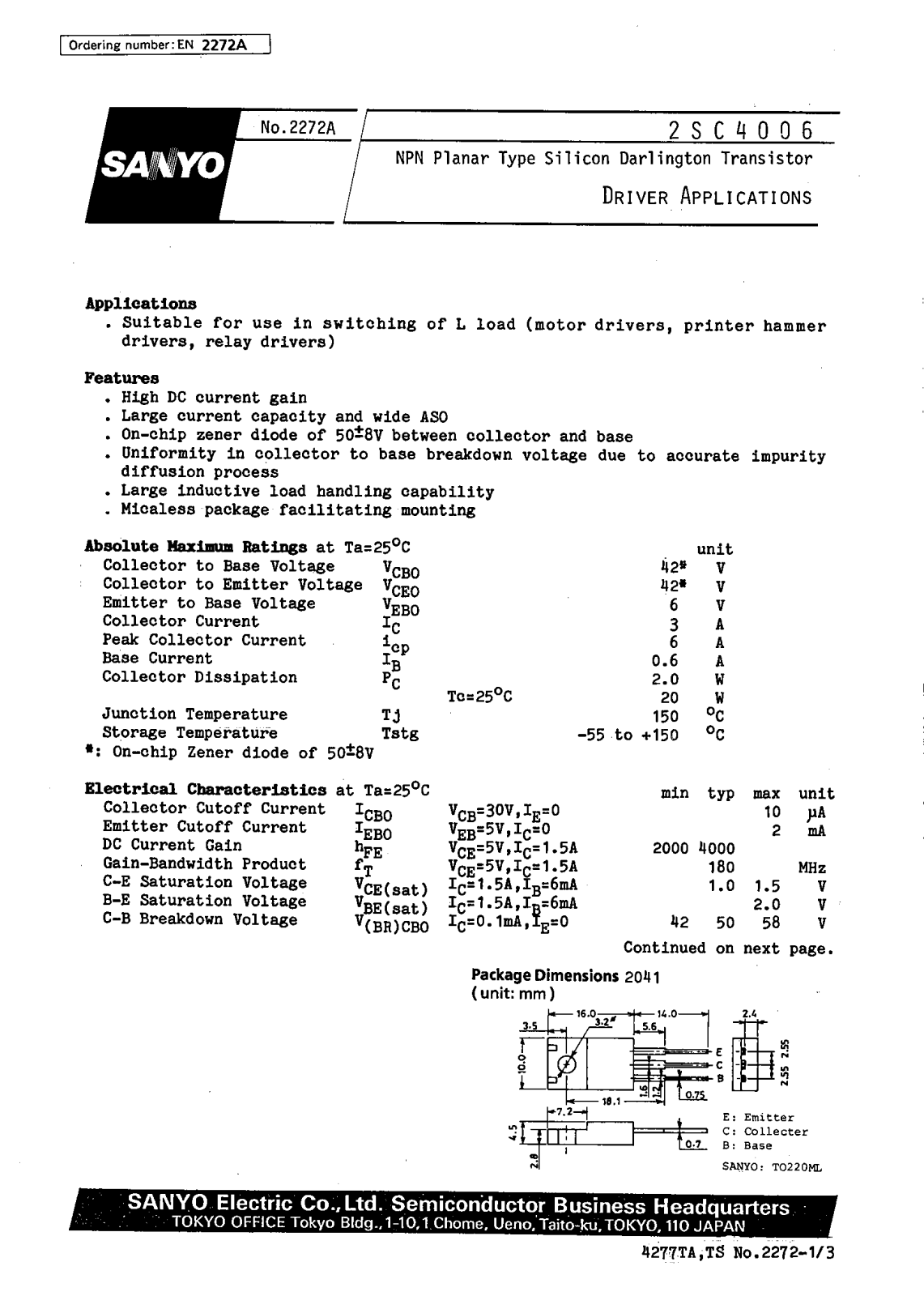 SANYO 2SC4006 Datasheet