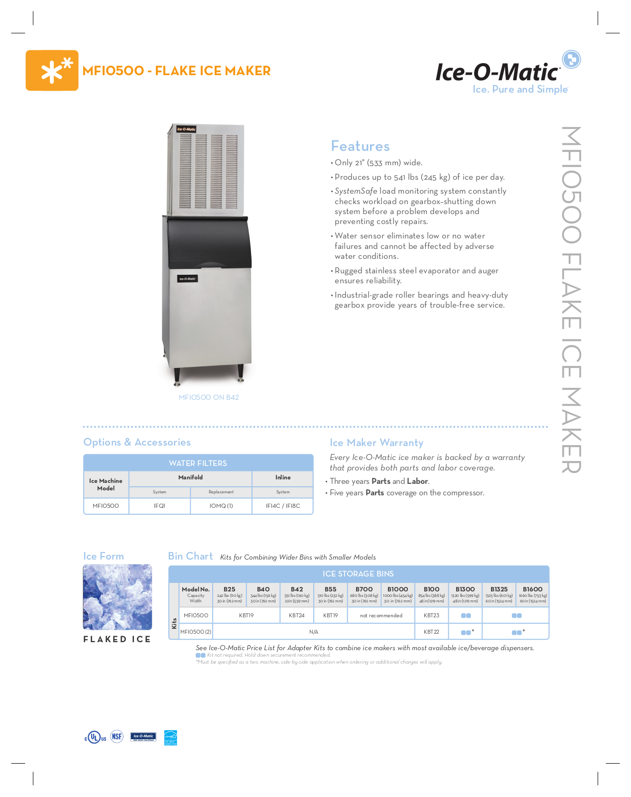 Ice-O-Matic MFI0500W Specifications