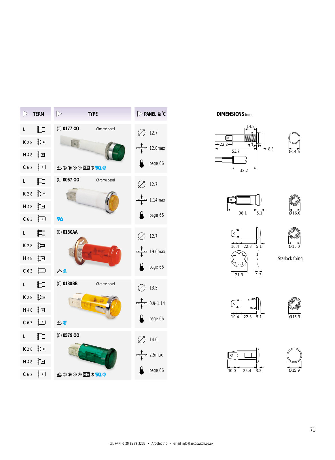 ARCOLECTRIC 0177 OO, 0067 OO, 0180AA, 0180BB, 0579 OO User Manual