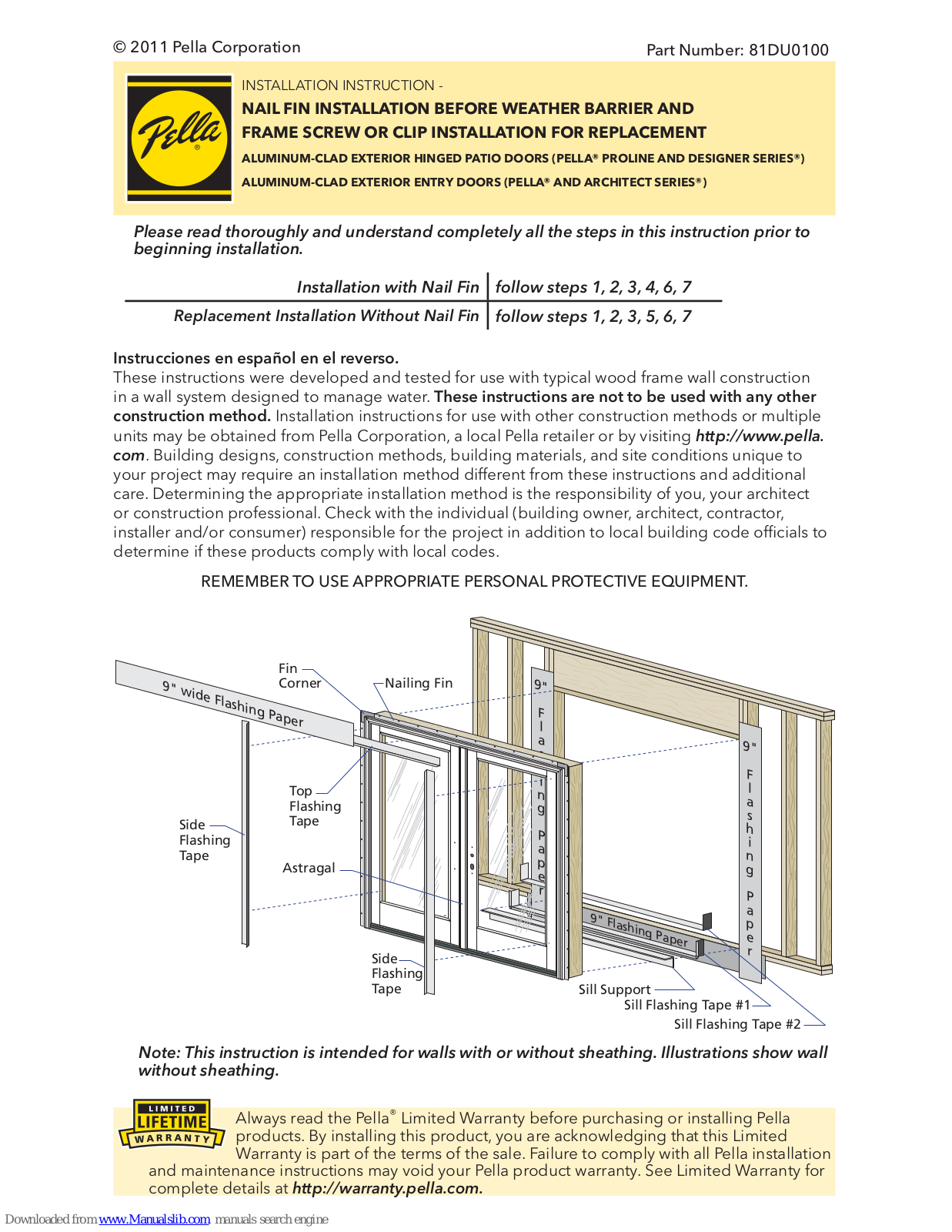 Pella Proline Series, Architect Series Installation Instructions Manual