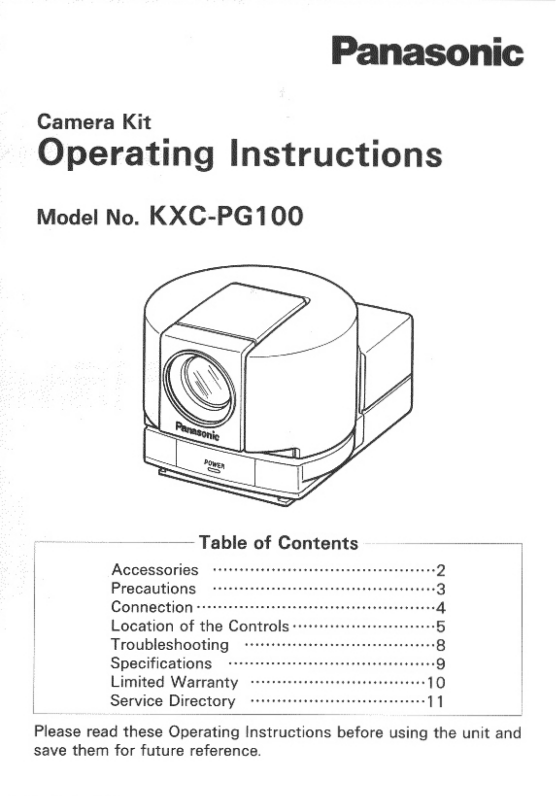 Panasonic kxc-pg100 Operation Manual