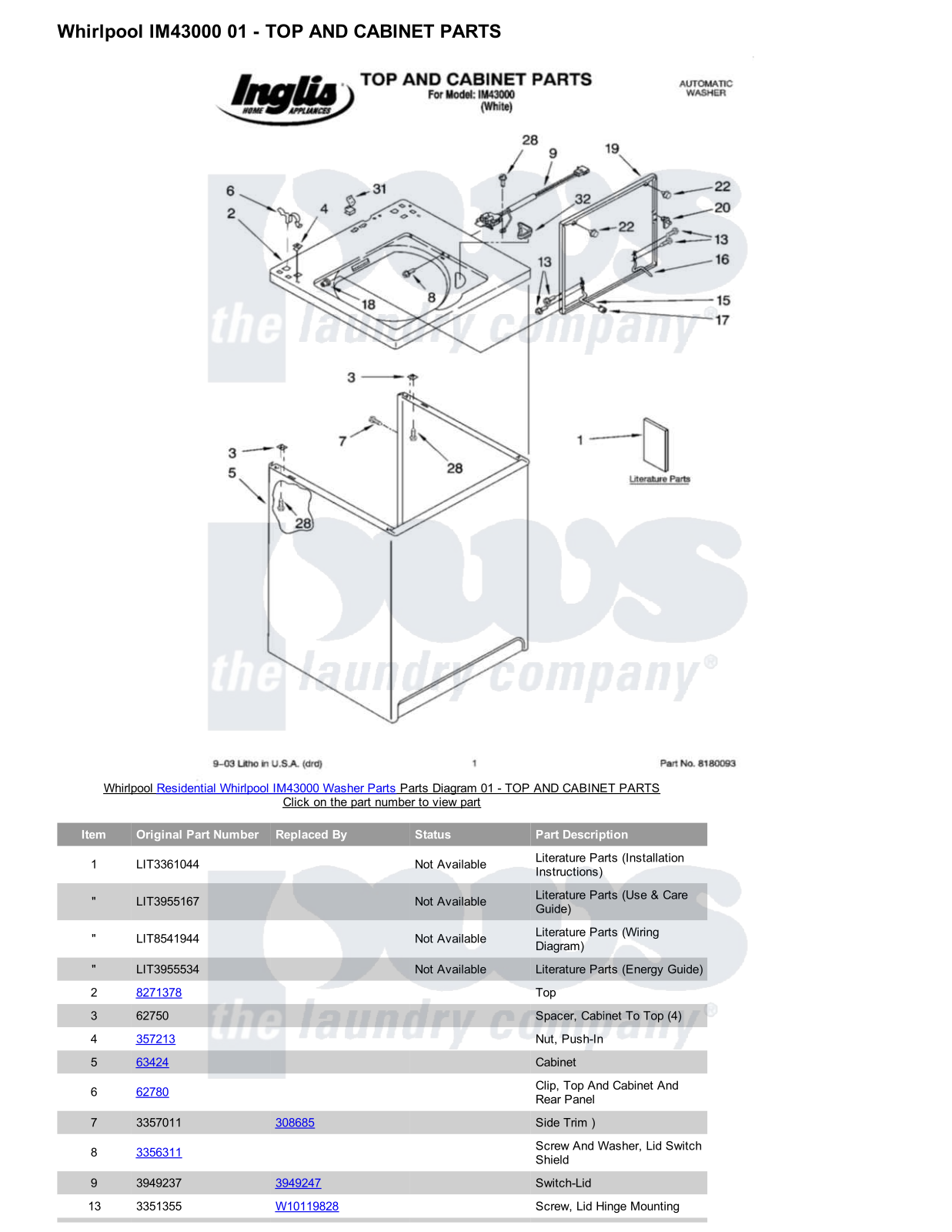 Whirlpool IM43000 Parts Diagram