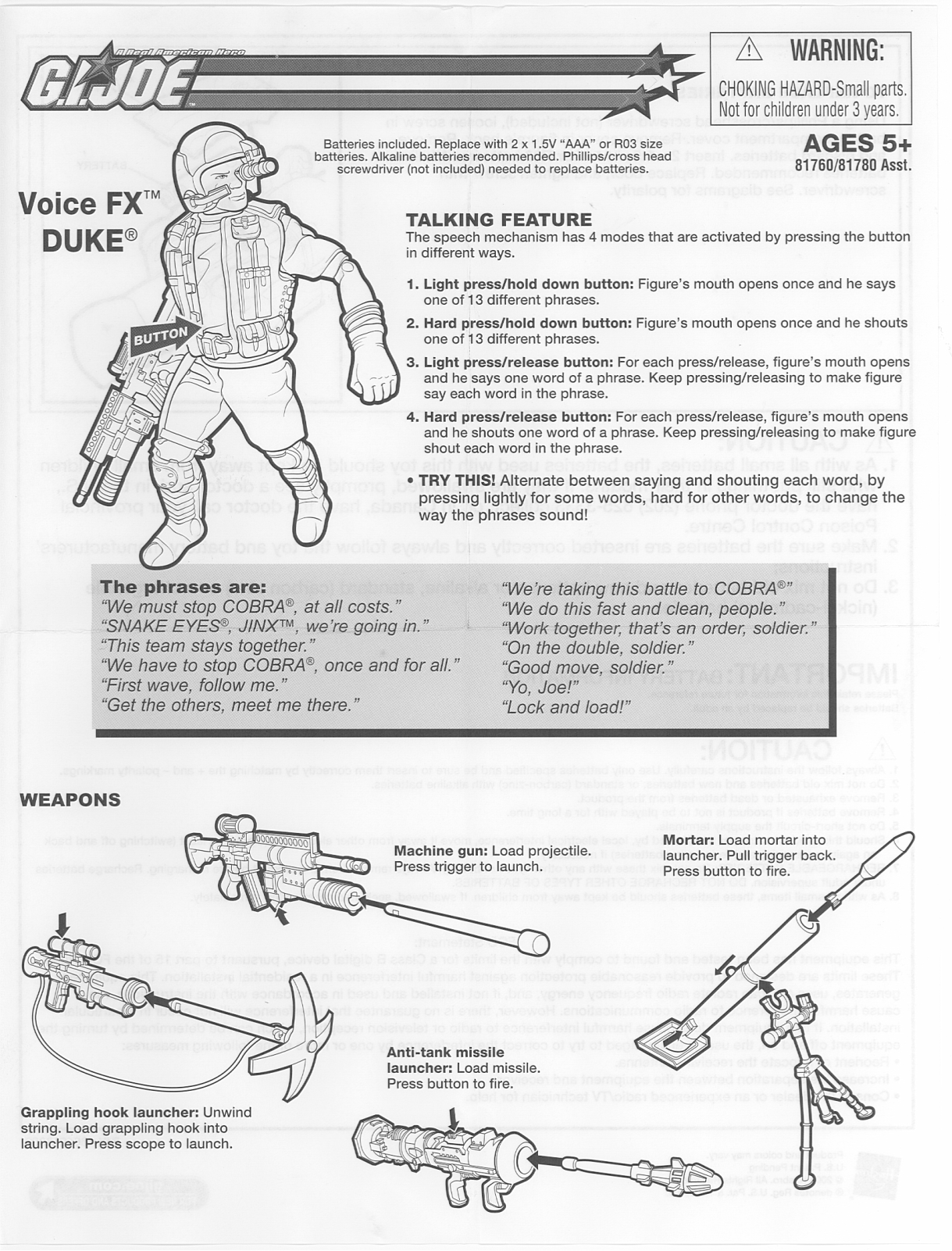 Hasbro GI Joe Voice FX Duke User Manual