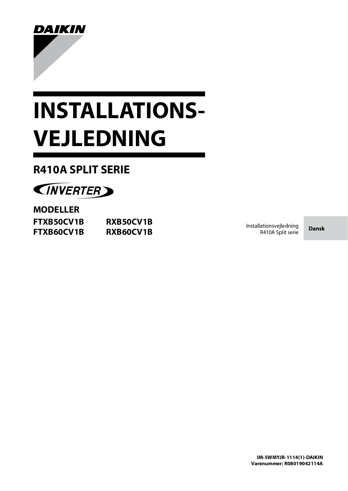 Daikin FTXB50CV1B, RXB50CV1B, FTXB60CV1B, RXB60CV1B Installation manual